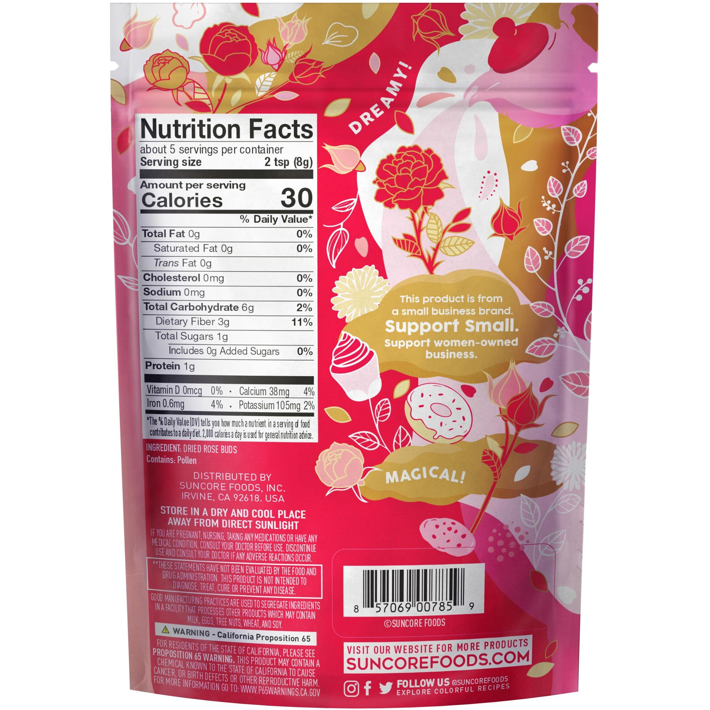 Suncore Foods Dried Rose Buds Bloom, Caffeine-Free Tea, Gluten-Free, Non-Gmo, 1.5Oz (1 Pack)