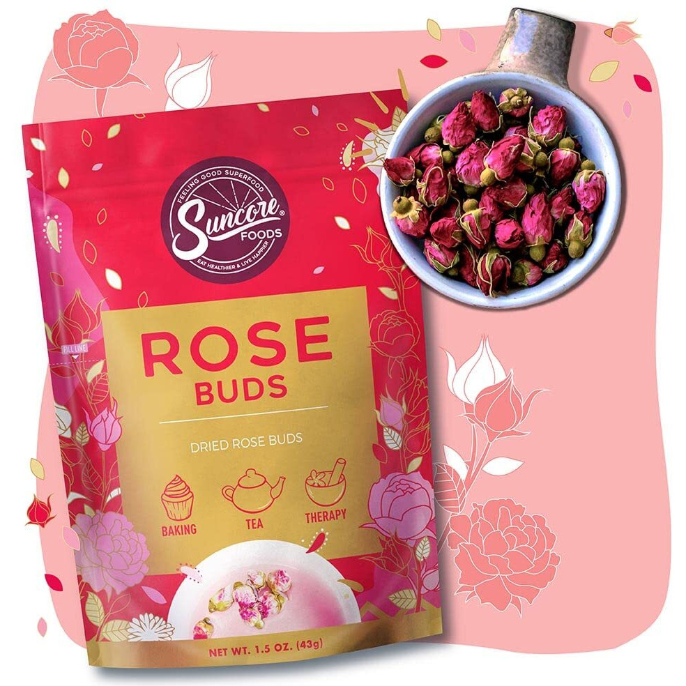 Suncore Foods Dried Rose Buds Bloom, Caffeine-Free Tea, Gluten-Free, Non-Gmo, 1.5Oz (1 Pack)
