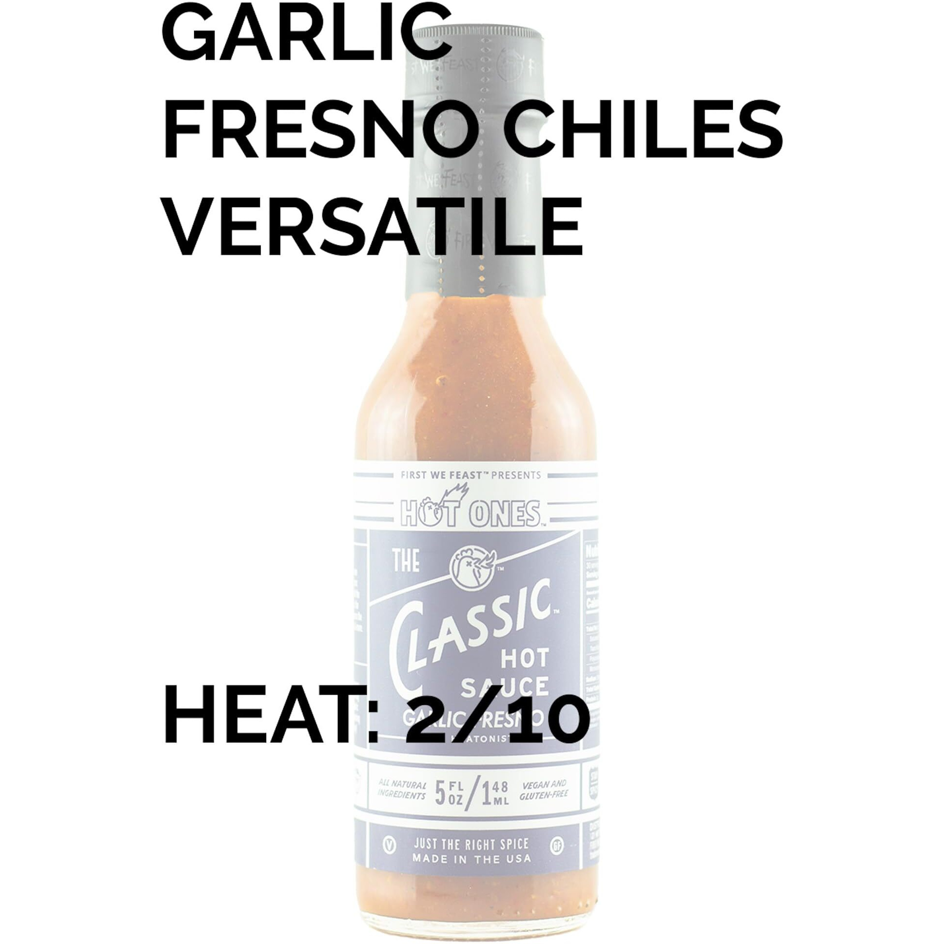 Hot Ones The Classic Garlic Fresno Edition Hot Sauce Made With Natural Ingredients & Bold Flavors From Fresno Chile Peppers & Extra Garlic, 5 Fl Oz Bottle (1-Pack)