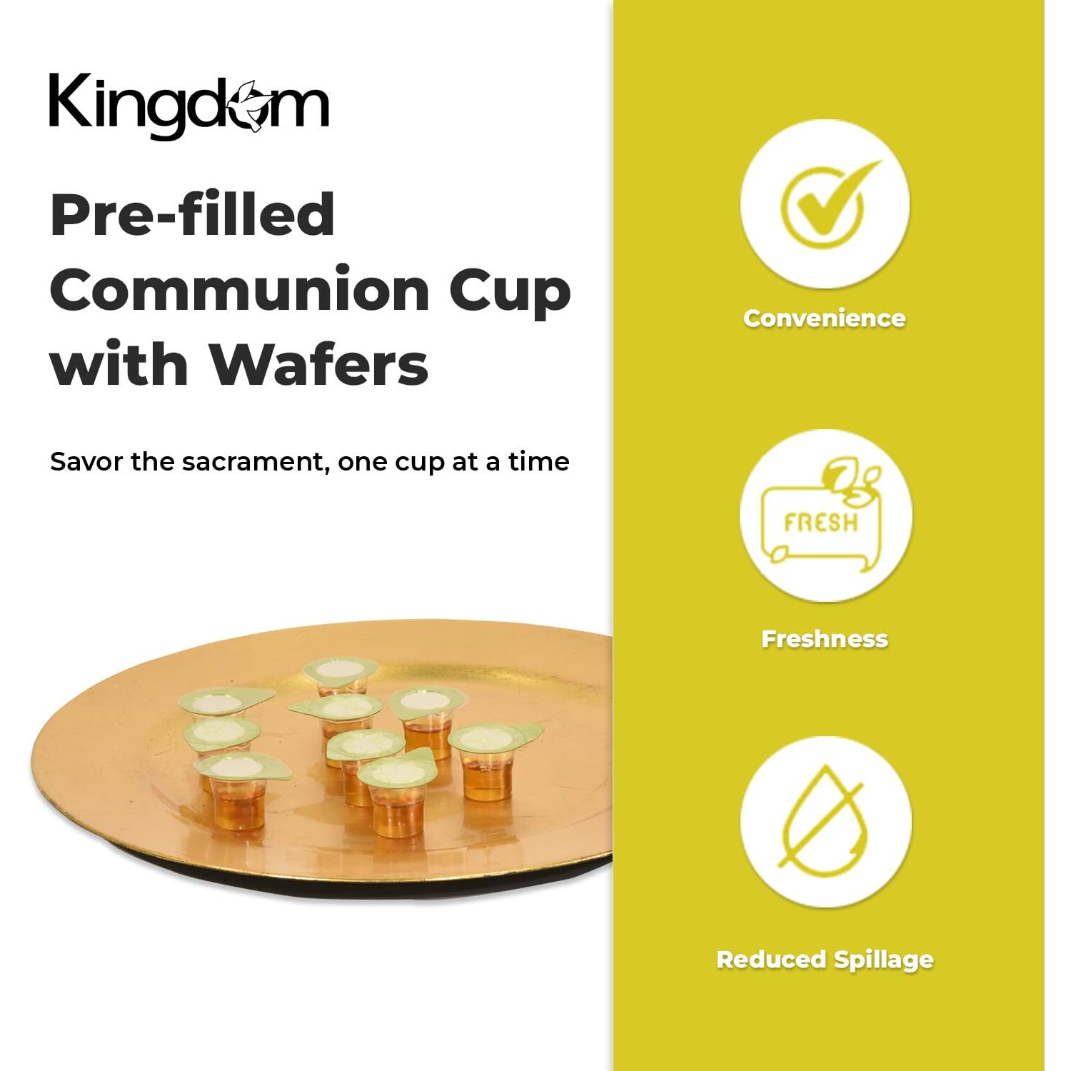 Kingdom Prefilled Communion Cup With Wafers(500Ct-White Juice) Sealed In A Single-Serving Container With 1-Year Shelf Life, Perfect For Holy Eucharist Celebration In Hospitals, Summer Camps, And More