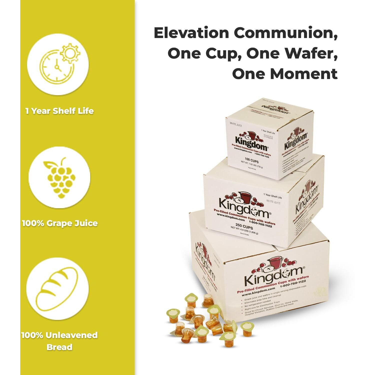 Kingdom Prefilled Communion Cup With Wafers(500Ct-White Juice) Sealed In A Single-Serving Container With 1-Year Shelf Life, Perfect For Holy Eucharist Celebration In Hospitals, Summer Camps, And More