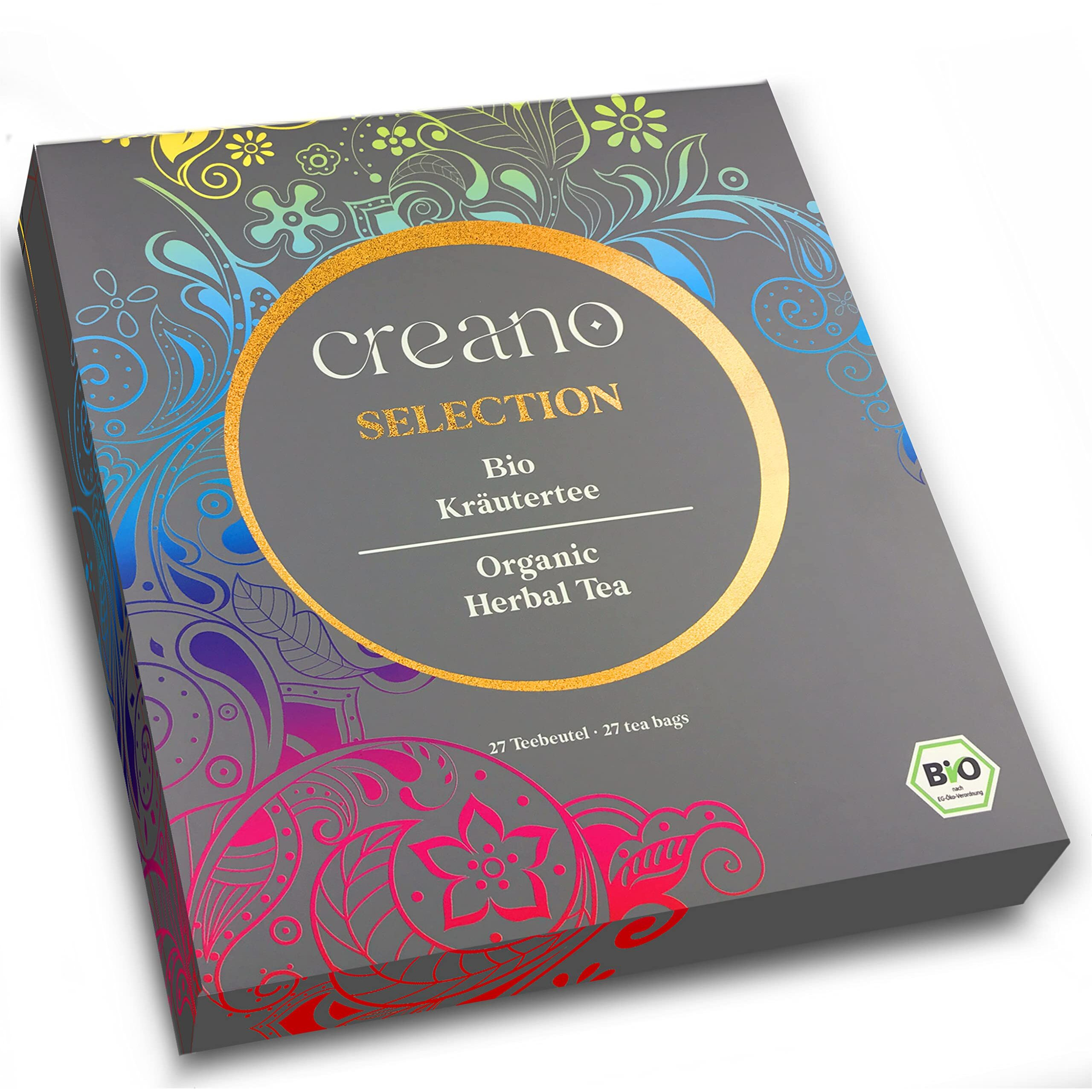 Creano Organic Herbal Tea Sampler Gift Set - Tea Gift Box - 27 Organic Tea Bags In 9 Different Varieties 54 G