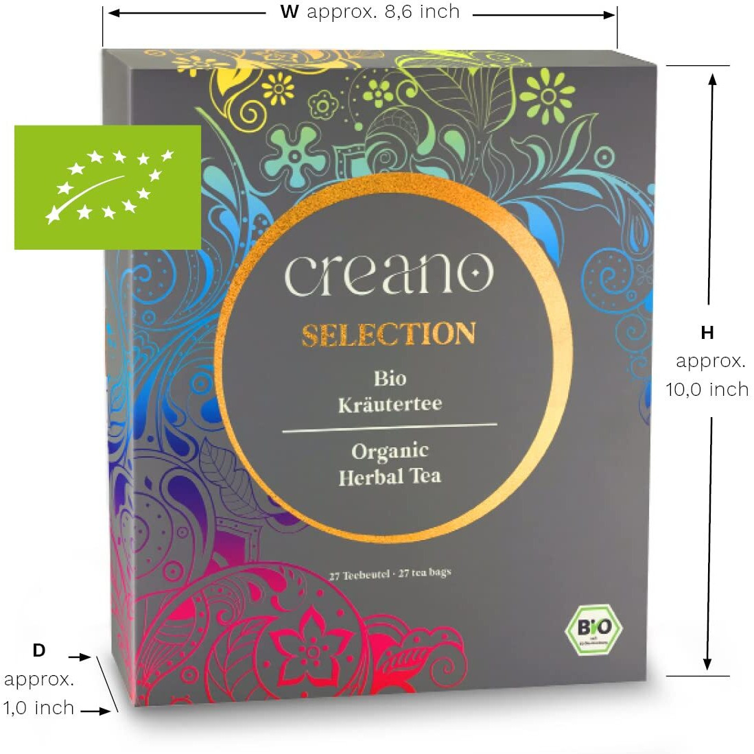 Creano Organic Herbal Tea Sampler Gift Set - Tea Gift Box - 27 Organic Tea Bags In 9 Different Varieties 54 G