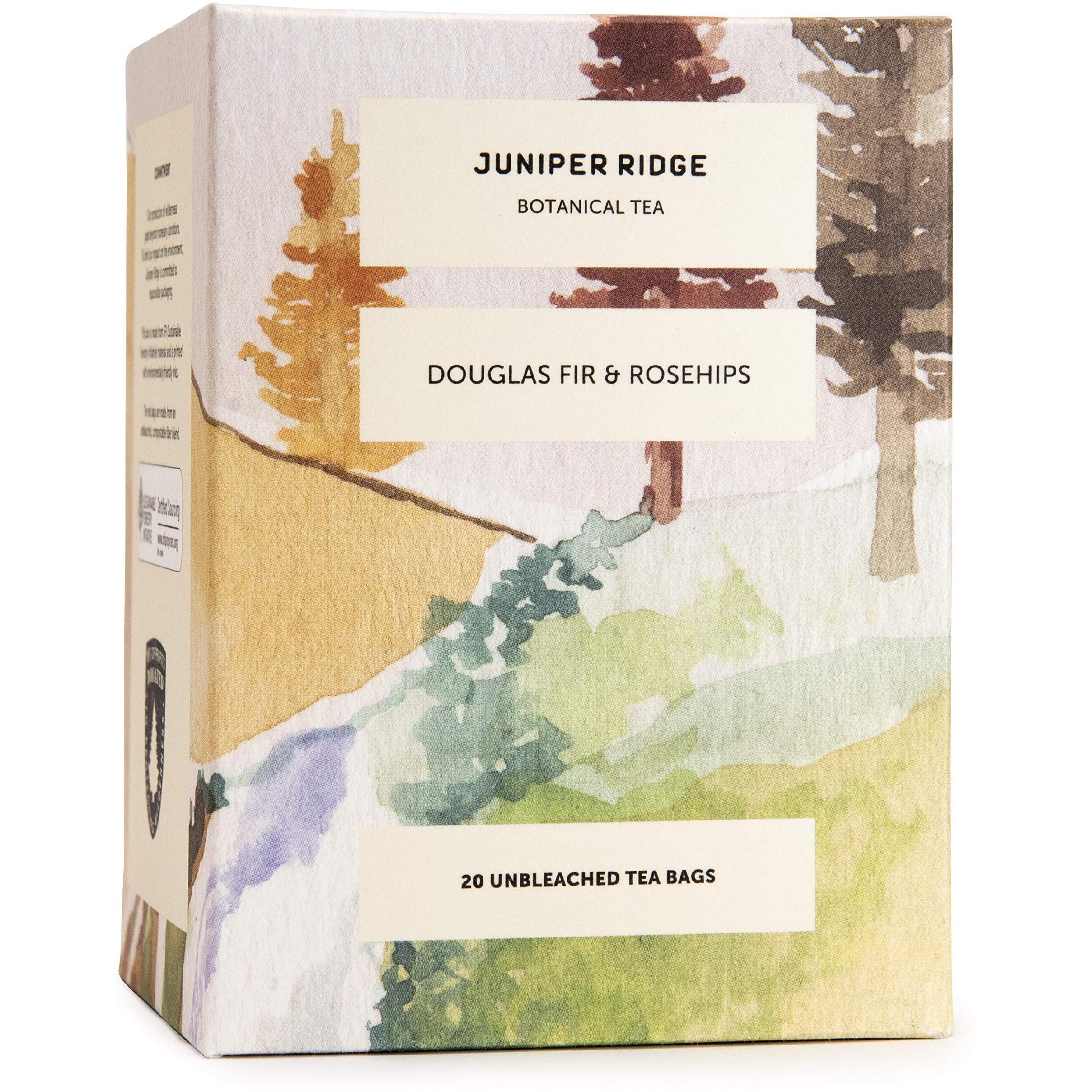 Juniper Ridge Douglas Fir & Rose Hip Botanical Tea - Tart & Tangy, Citrus, & Mild Evergreen Notes - Vegan, Caffeine Free & Gluten Free - 20 Unbleached Teabags