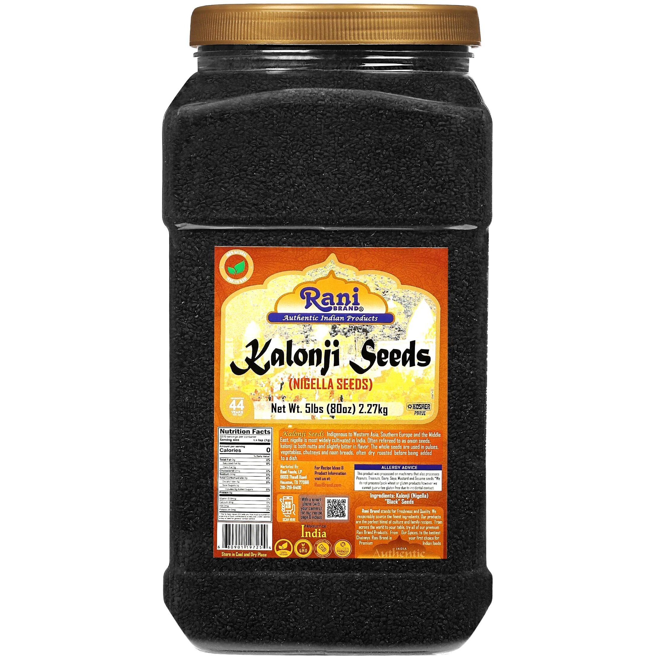 Rani Kalonji (Black Seed, Nigella Sativa, Black Cumin) Seeds 80Oz (5Lbs) 2.27Kg Bulk Pet Jar ~ All Natural | Gluten Friendly | Non-Gmo | Kosher | Vegan | Kosher | Indian Origin