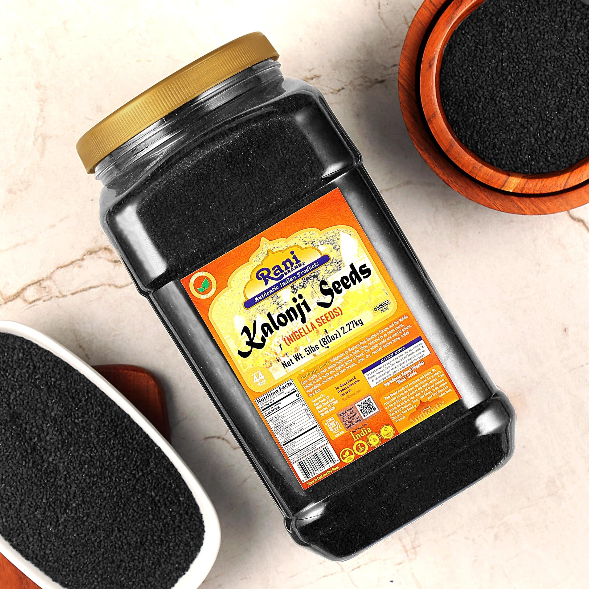 Rani Kalonji (Black Seed, Nigella Sativa, Black Cumin) Seeds 80Oz (5Lbs) 2.27Kg Bulk Pet Jar ~ All Natural | Gluten Friendly | Non-Gmo | Kosher | Vegan | Kosher | Indian Origin