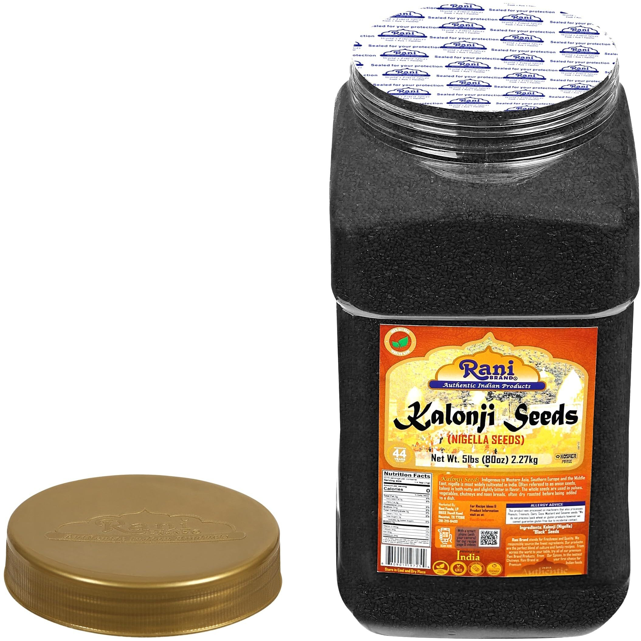 Rani Kalonji (Black Seed, Nigella Sativa, Black Cumin) Seeds 80Oz (5Lbs) 2.27Kg Bulk Pet Jar ~ All Natural | Gluten Friendly | Non-Gmo | Kosher | Vegan | Kosher | Indian Origin