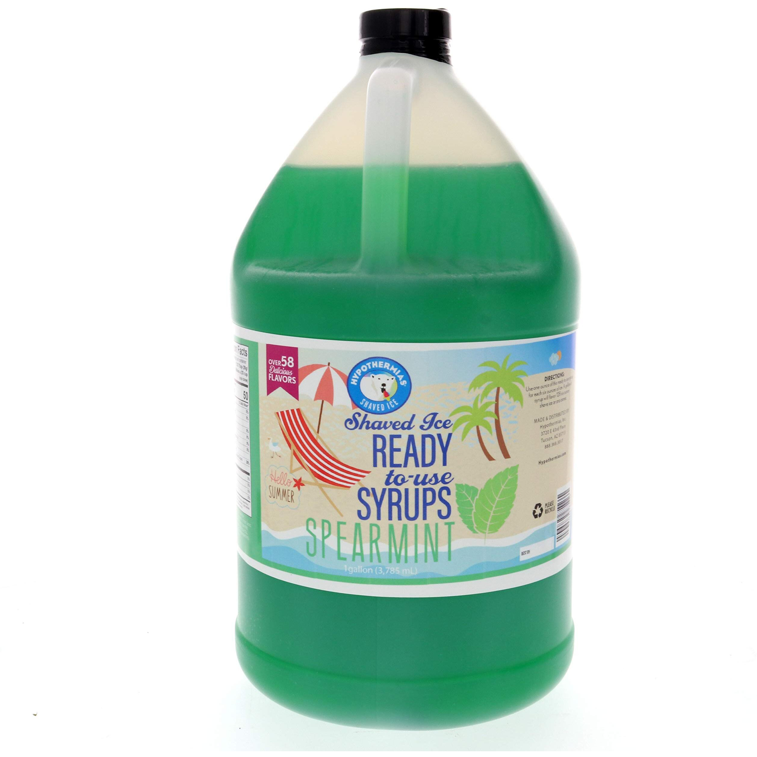 Hypothermias Spearmint Ready To Use Gallon (128 Fl. Oz) Hawaiian Snow Cone Flavors Syrup - Shaved Ice, 100% Pure Cane Sugar