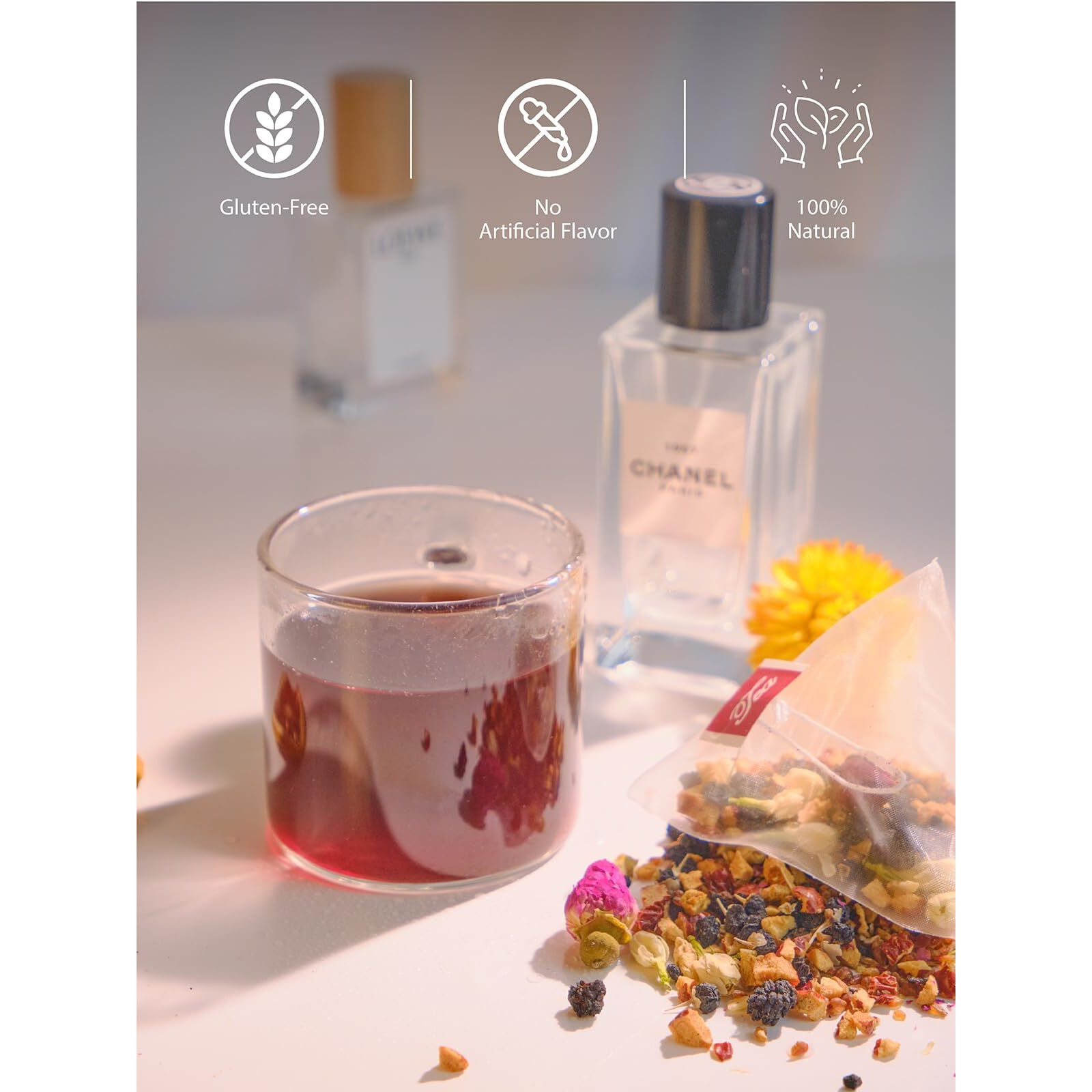 Teelux Rose Blueberry Tea Bags, 8G/Bag, Tartary Buckwheat With Mulberries, Red Dates, Caffeine Free, Floral Aroma & Rich Tartary Buckwheat Aroma, 30 Count