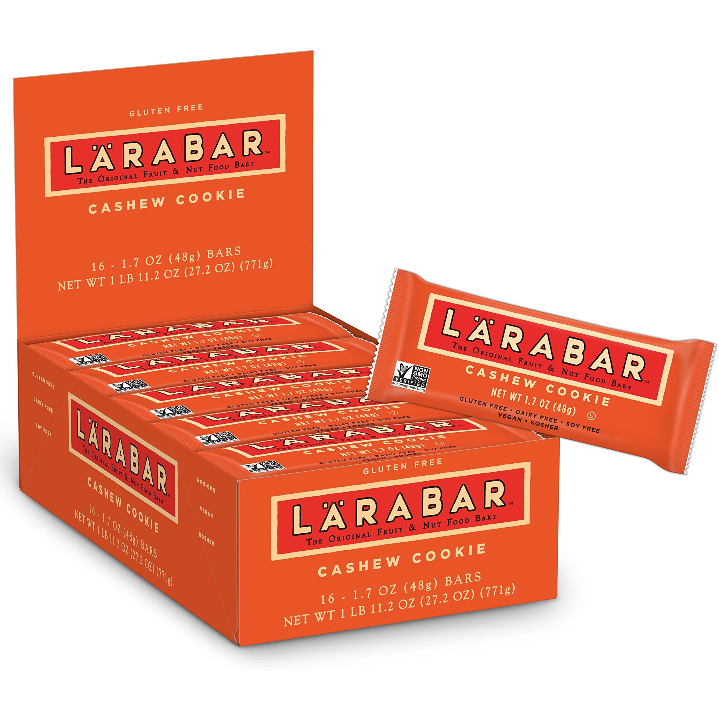 Larabar Gluten Free Bar, Cashew Cookie, 1.7 Oz Bars (16 Count), Whole Food Gluten Free Bars, Dairy Free Snacks