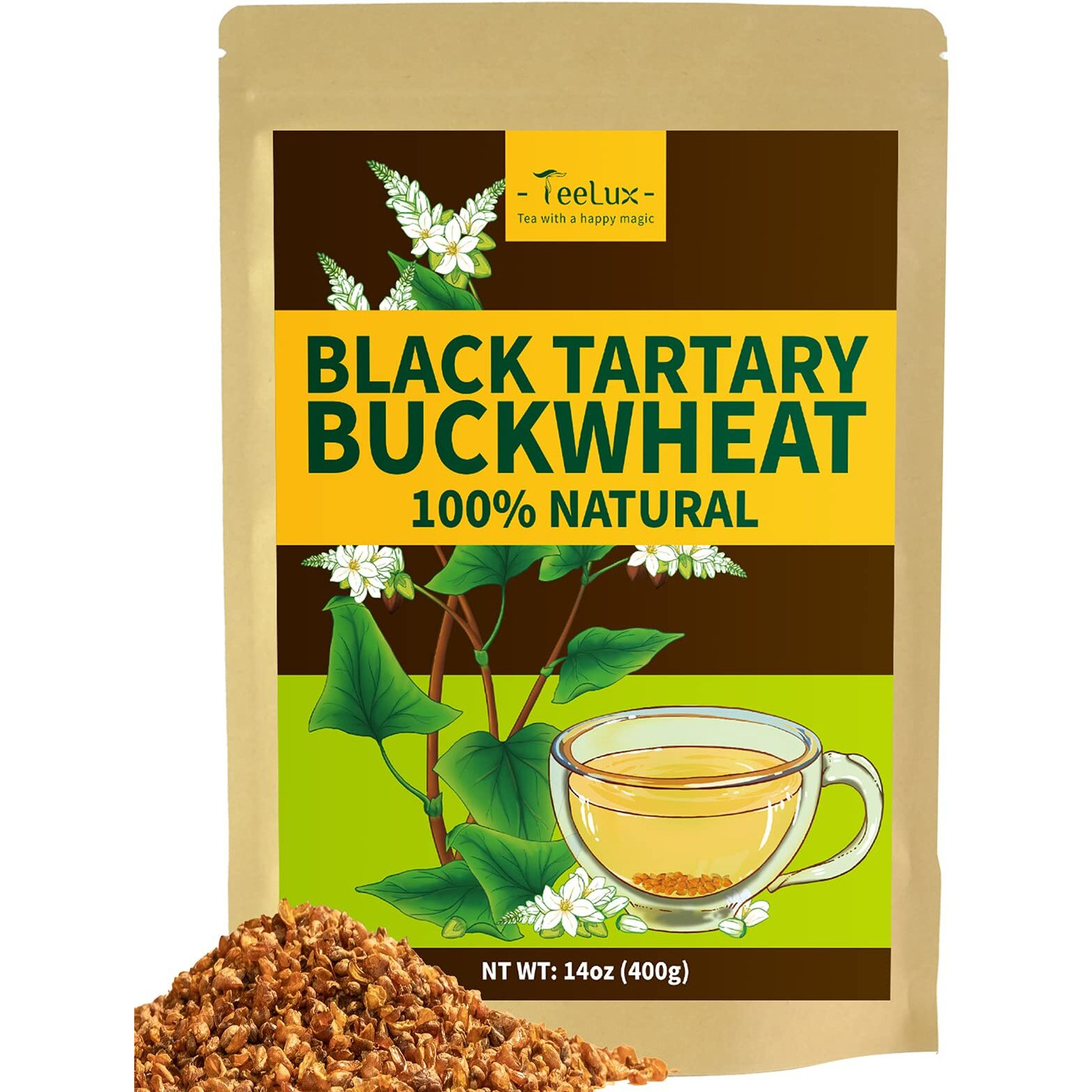 Teelux Tartary Buckwheat Tea, Roasted Buckwheat Loose Leaf Tea, High Mountain Buckwheat Groats, Caffeine Free, Natural, 14Oz/400G