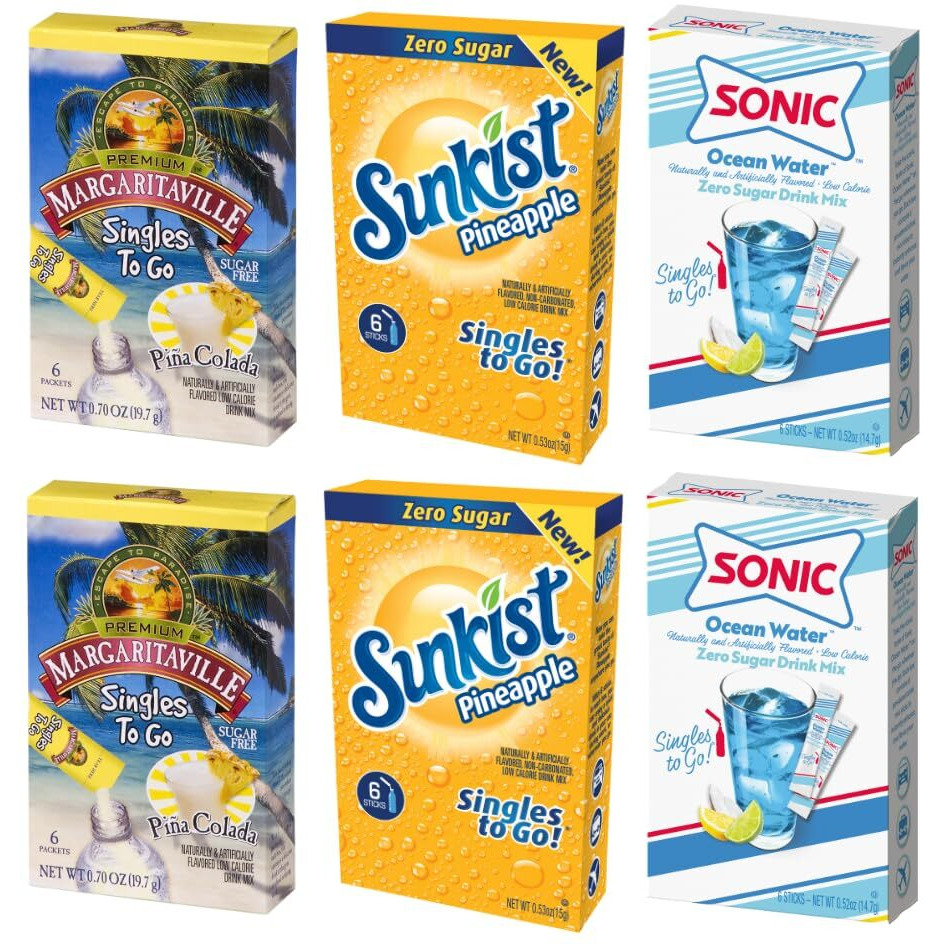 Singles To Go Tropical Flavor Blast Variety Pack (Sunkist, Margaritaville, & Sonic) (2 Of Each) Variety Pack