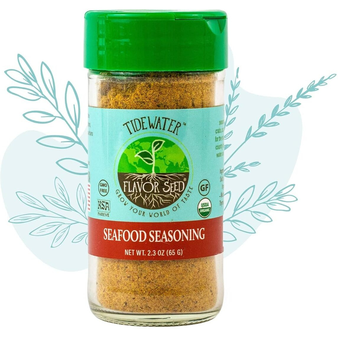 Flavor Seed Tidewater Organic Seafood Seasoning, All Purpose Seasoning For Fish And Vegetables. Plant Based, Dairy Free, Preservative Free, Non Gmo, Kosher, 2.3Oz Shaker Jar