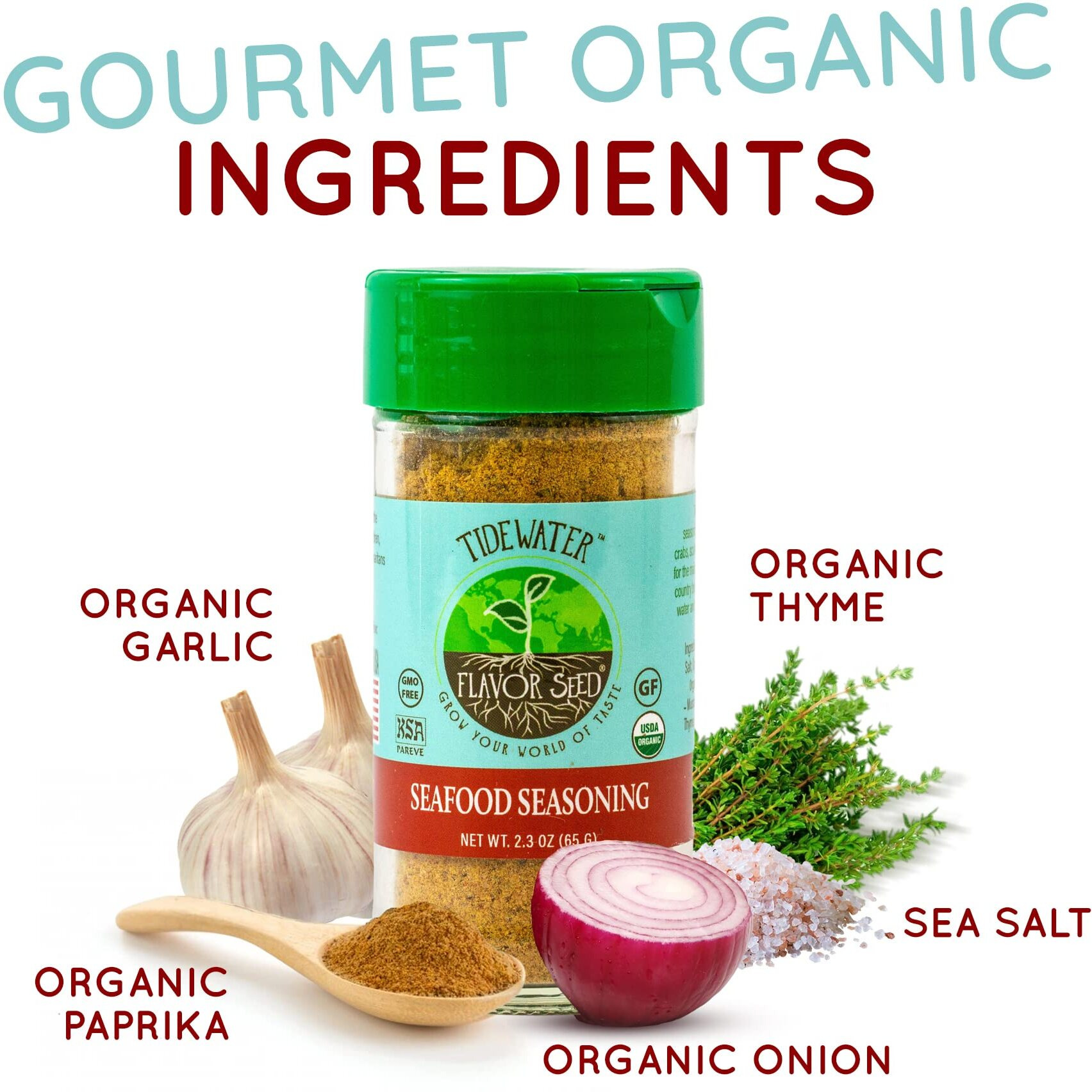 Flavor Seed Tidewater Organic Seafood Seasoning, All Purpose Seasoning For Fish And Vegetables. Plant Based, Dairy Free, Preservative Free, Non Gmo, Kosher, 2.3Oz Shaker Jar