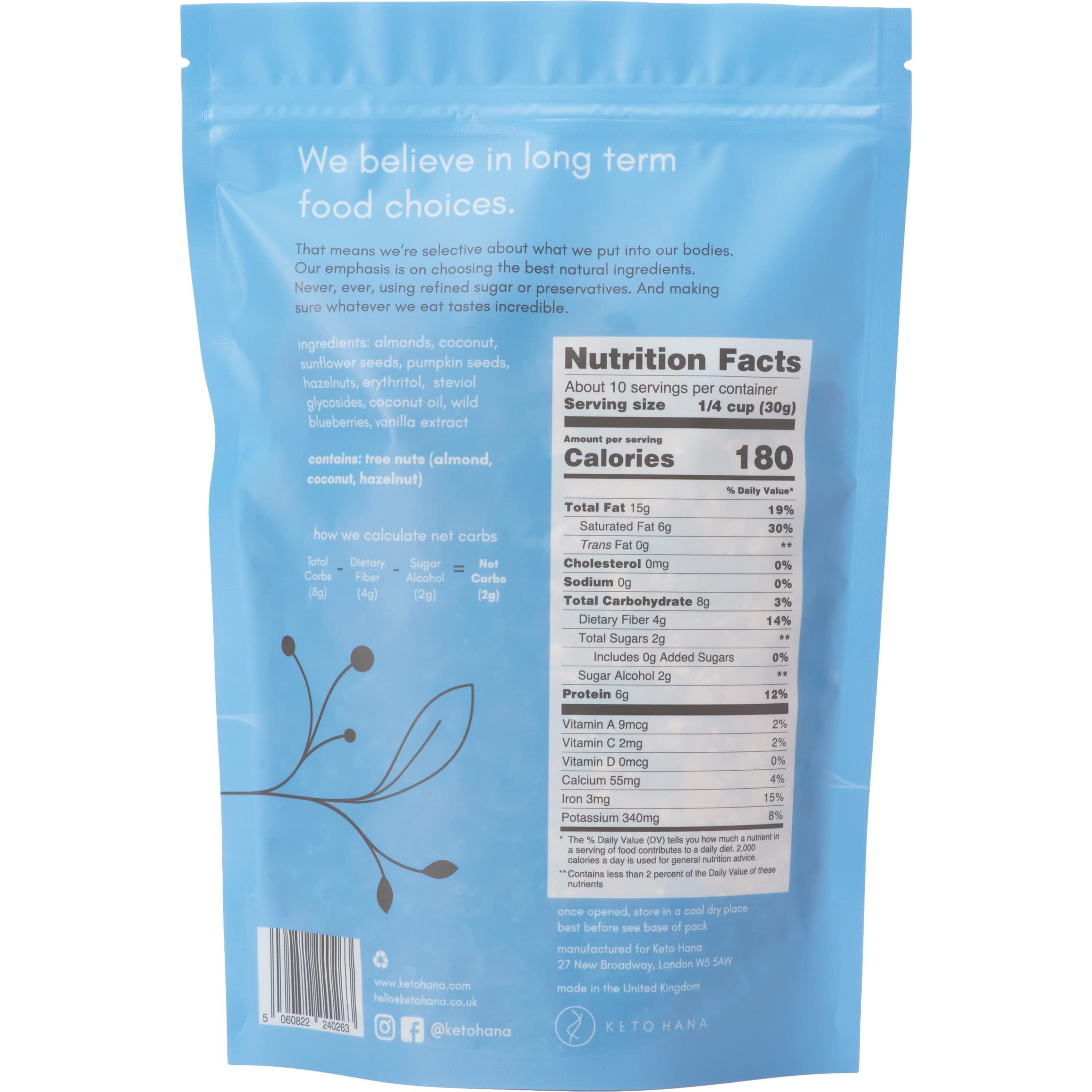 Keto Hana Wild Blueberry Keto Granola Keto Diet Vegan Grain Free Dairy Free Plant Based No Refined Sugars Gluten Free 2G Net Carbs Breakfast Cereal - 11Oz