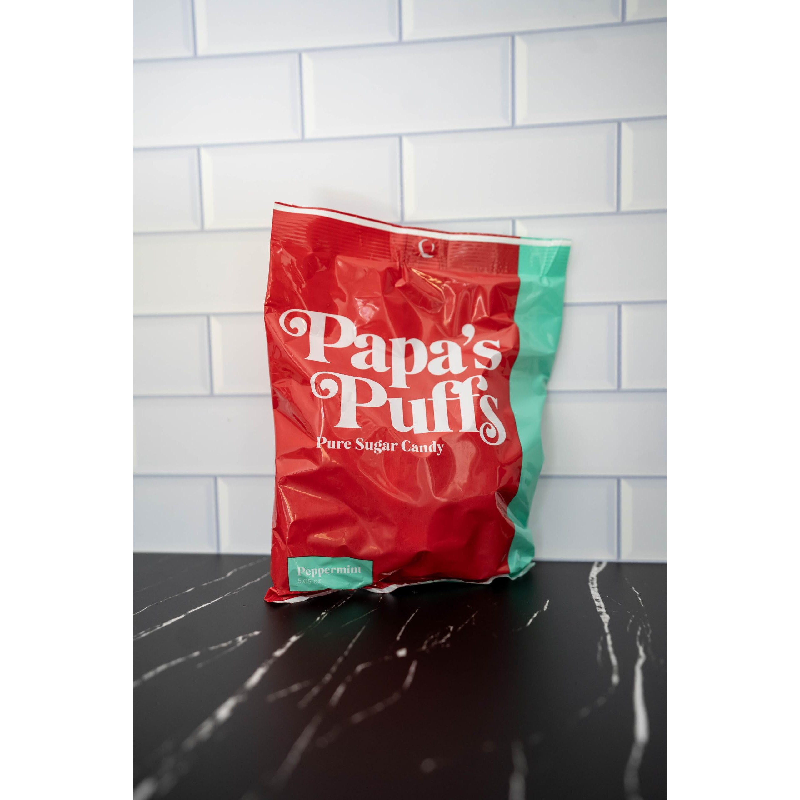 Papa's Puffs Peppermint Flavored Pure Sugar Candy - Individually Wrapped In 5.05Oz Bag - Fat-Free, Gluten-Free, Cholesterol-Free - Manufactured In The Usa