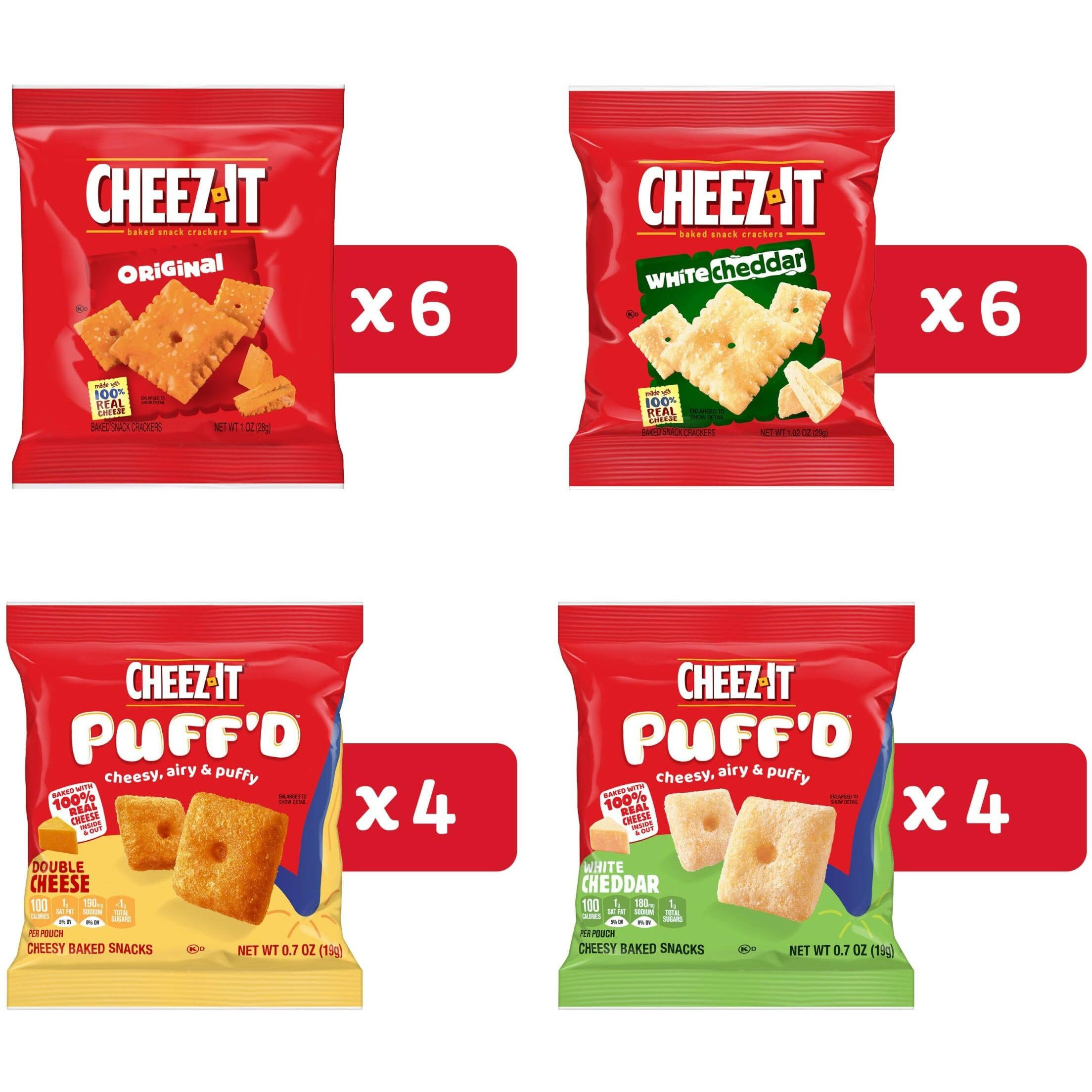Cheez-It Cheese Crackers, Baked Snack Crackers, Office And Kids Snacks, Variety Pack, 17.72Oz Box (20 Pouches)