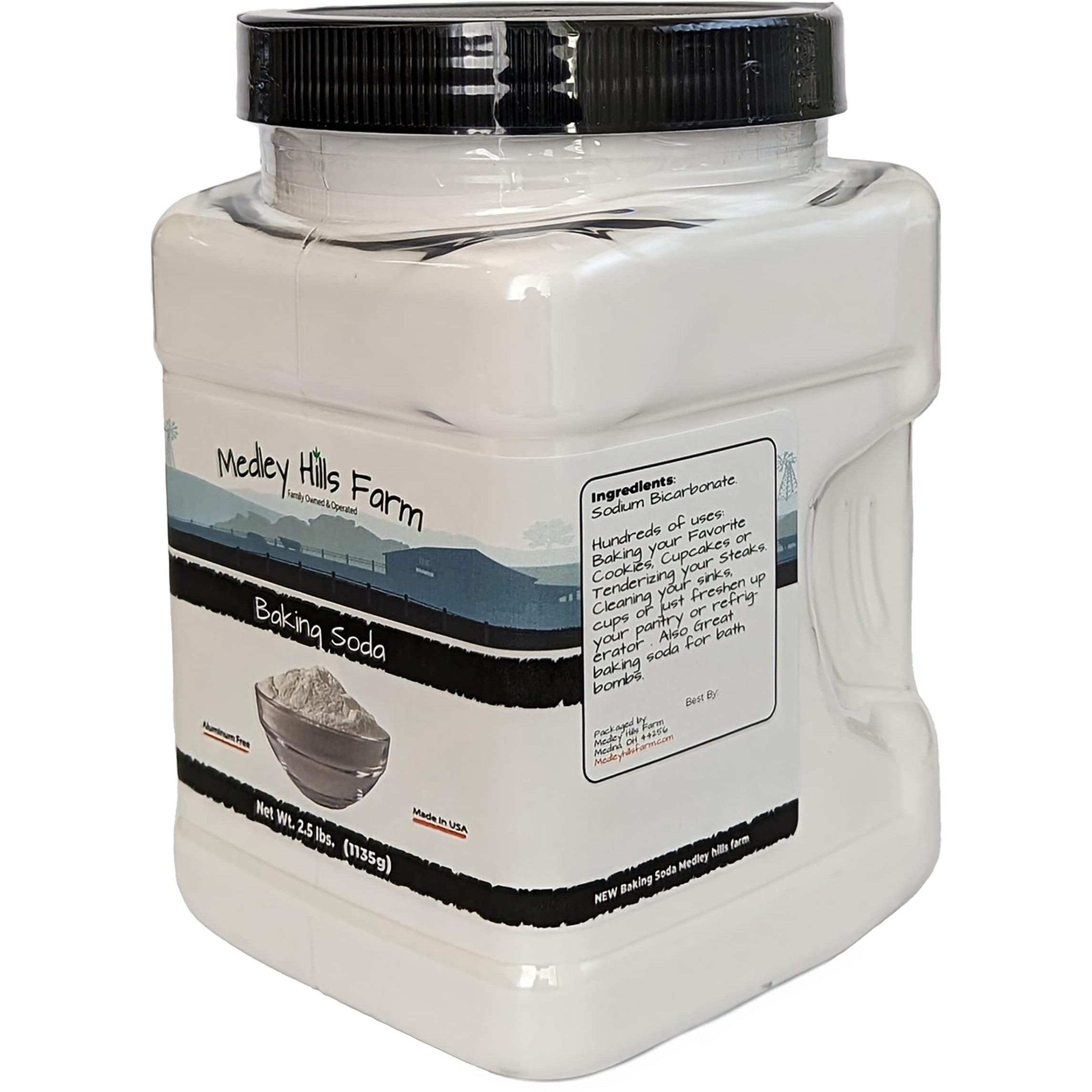 Baking Soda Aluminum Free By Medley Hills Farm 2.5 Lbs. In Reusable Container - Gluten-Free All Purpose Baking Soda For Cooking, Baking & Cleaning - Sodium Bicarbonate Pure Baking Soda Bulk - Made In Usa