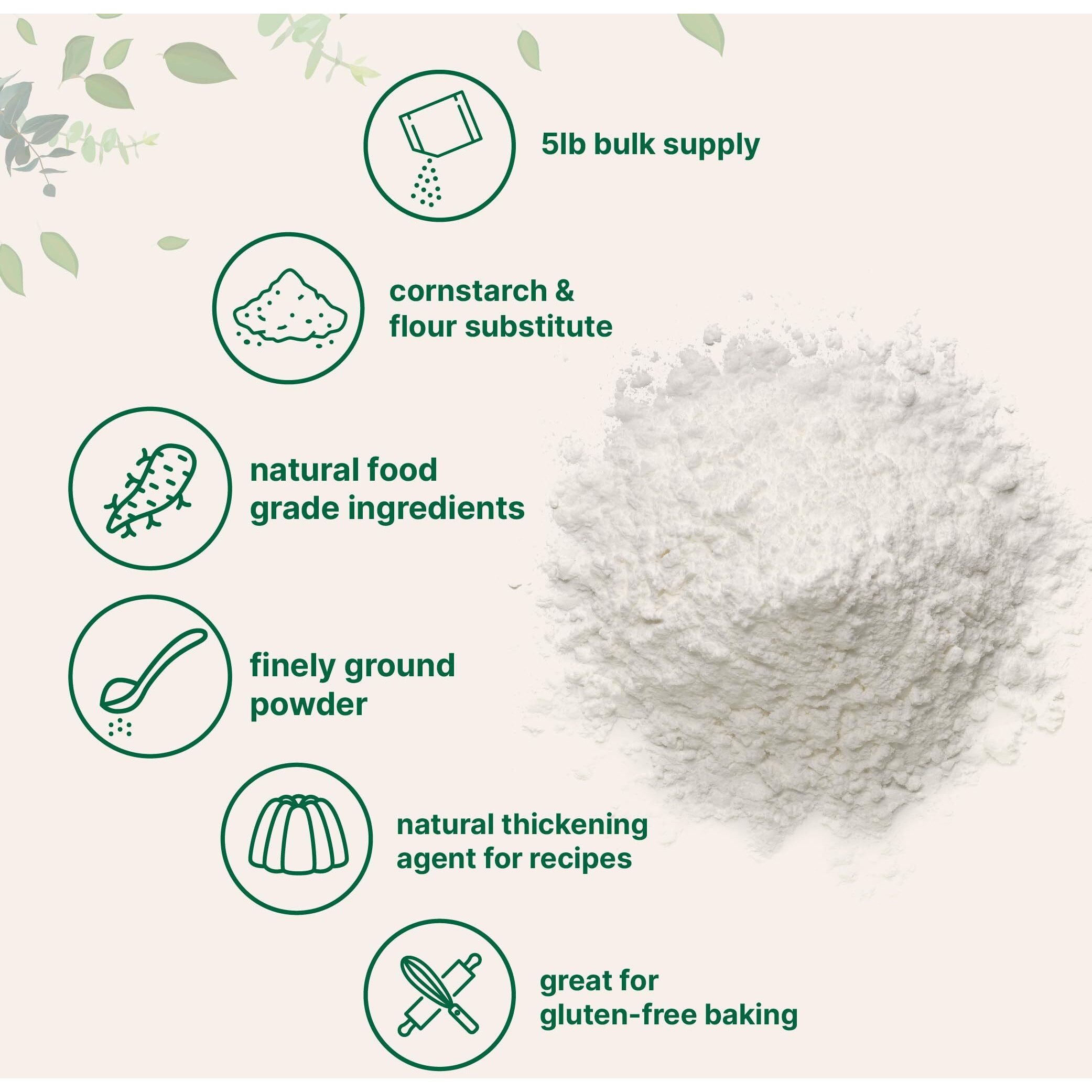 Organic Arrowroot Powder (Flour), 5Lb (80Oz) | Premium Source From Arrowroot Plants | Unflavored Thickening Agent For Cooking & Baking | Substitute For Cornstarch Or Wheat | Non-Gmo, Gluten Free