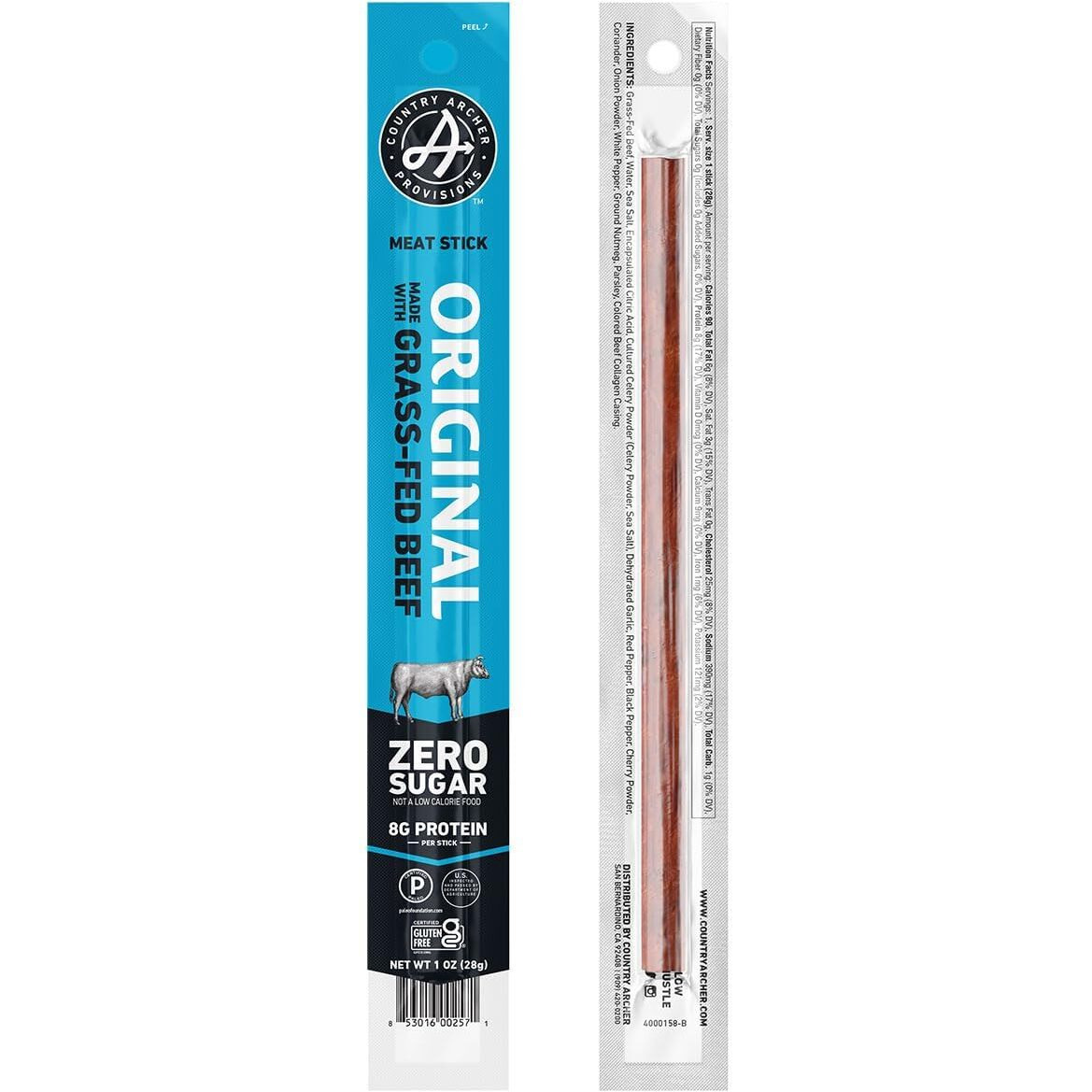 Country Archer Beef Jerky Sticks - Grass Fed Beef Sticks Individually Wrapped, Beef Sticks Bulk, Beef Jerky Snack Packs, Gluten Free, Paleo, Keto - 1 Oz Meat Sticks (Pack Of 18)