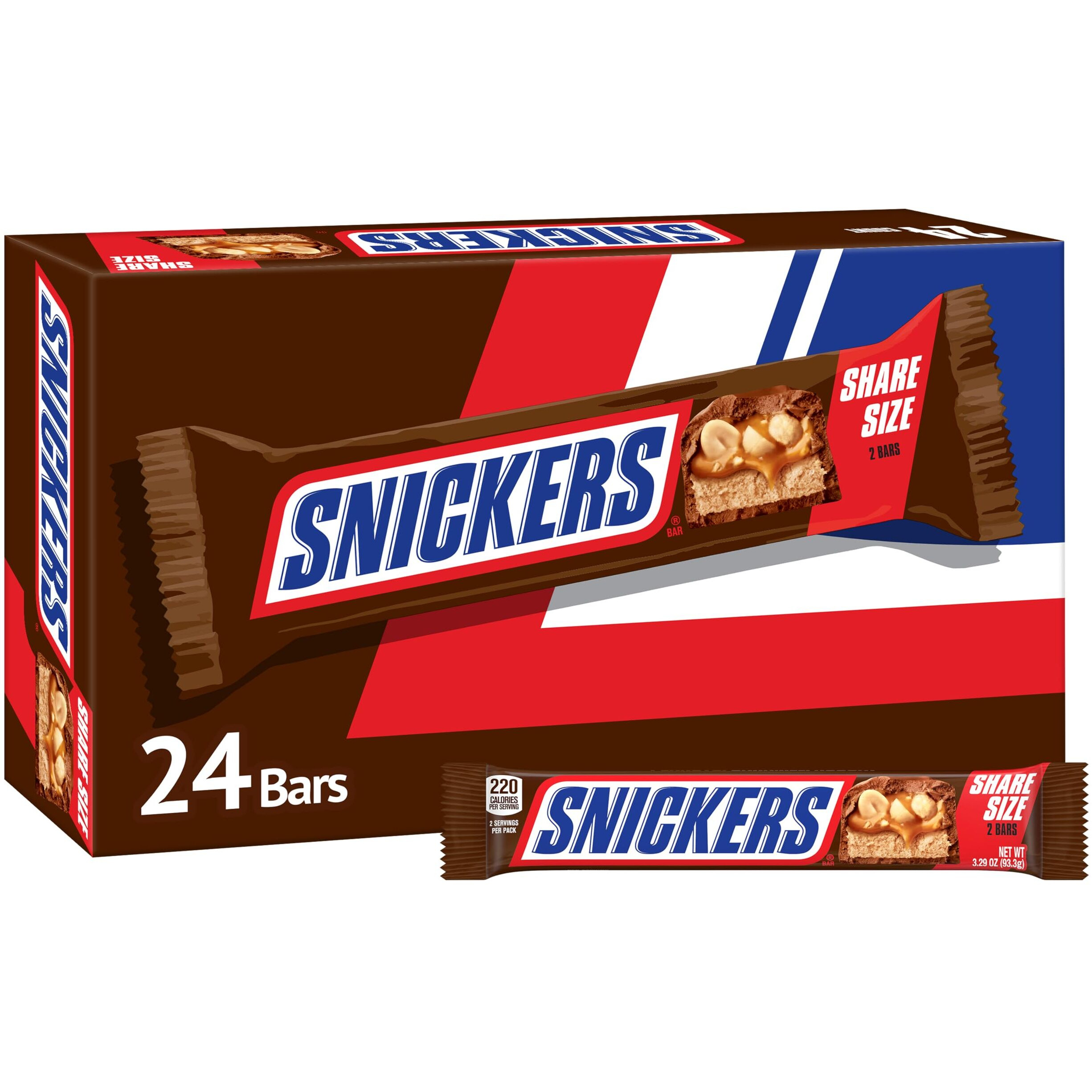 Snickers Original Milk Chocolate Trick Or Treat Halloween Candy Bars Individually Wrapped Share Size Candy Bars, 3.29 Oz Packs, 24 Ct