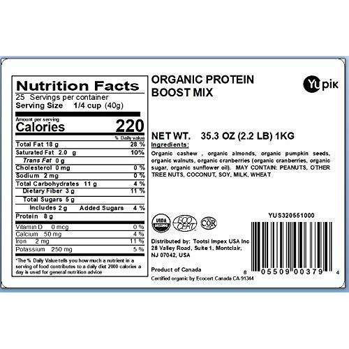 Yupik Organic Protein Boost Trail Mix, 2.2 Lb, A Mix Of Cashews, Almonds, Pumpkin Seeds, Walnut, Cranberries, Pack Of 1