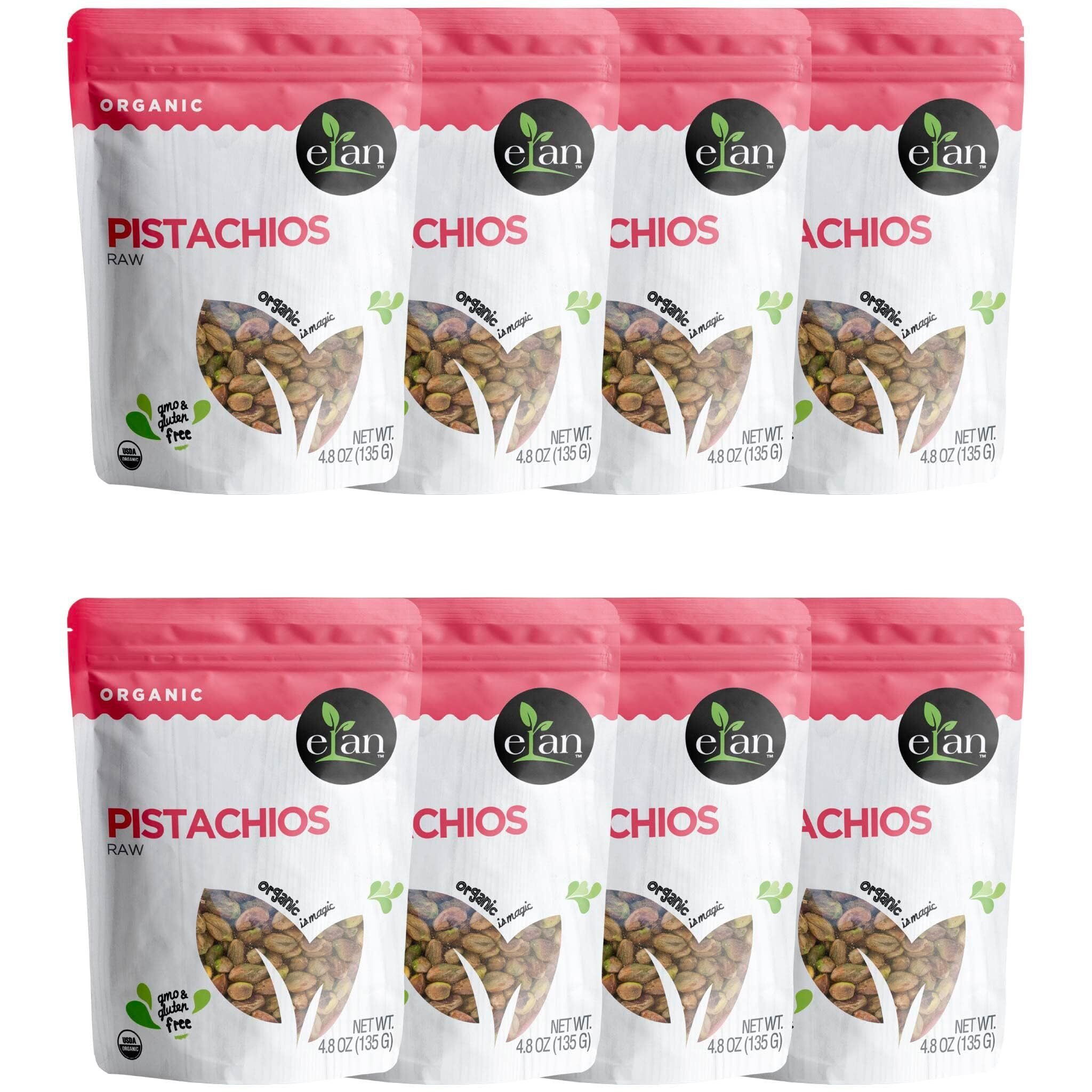 Elan Organic Raw Pistachios, Unsalted Kernels, No Shell,Pistachio Nuts, Non-Gmo, Vegan, Gluten-Free, Kosher, Healthy Snacks, 8 Pack Of 4.8 Oz