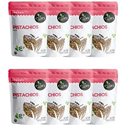 Elan Organic Raw Pistachios, Unsalted Kernels, No Shell,Pistachio Nuts, Non-Gmo, Vegan, Gluten-Free, Kosher, Healthy Snacks, 8 Pack Of 4.8 Oz