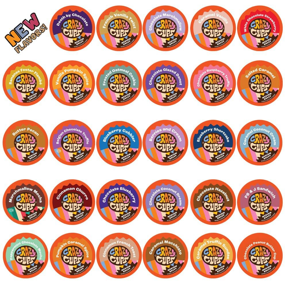 Crazy Cups Flavored Coffee Pods Variety Pack, Medium Roast, Single Serve In Recyclable For Keurig K Cups Machines, 50 Count