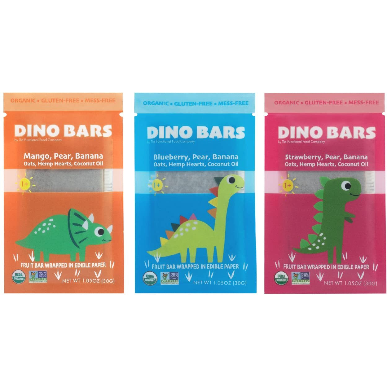 Dino Bars - Organic Fruit Bar For Kids 1+ | Fruit, Oats, Hemp Hearts, Coconut Oil And Edible Paper (Variety, 18 Pack)