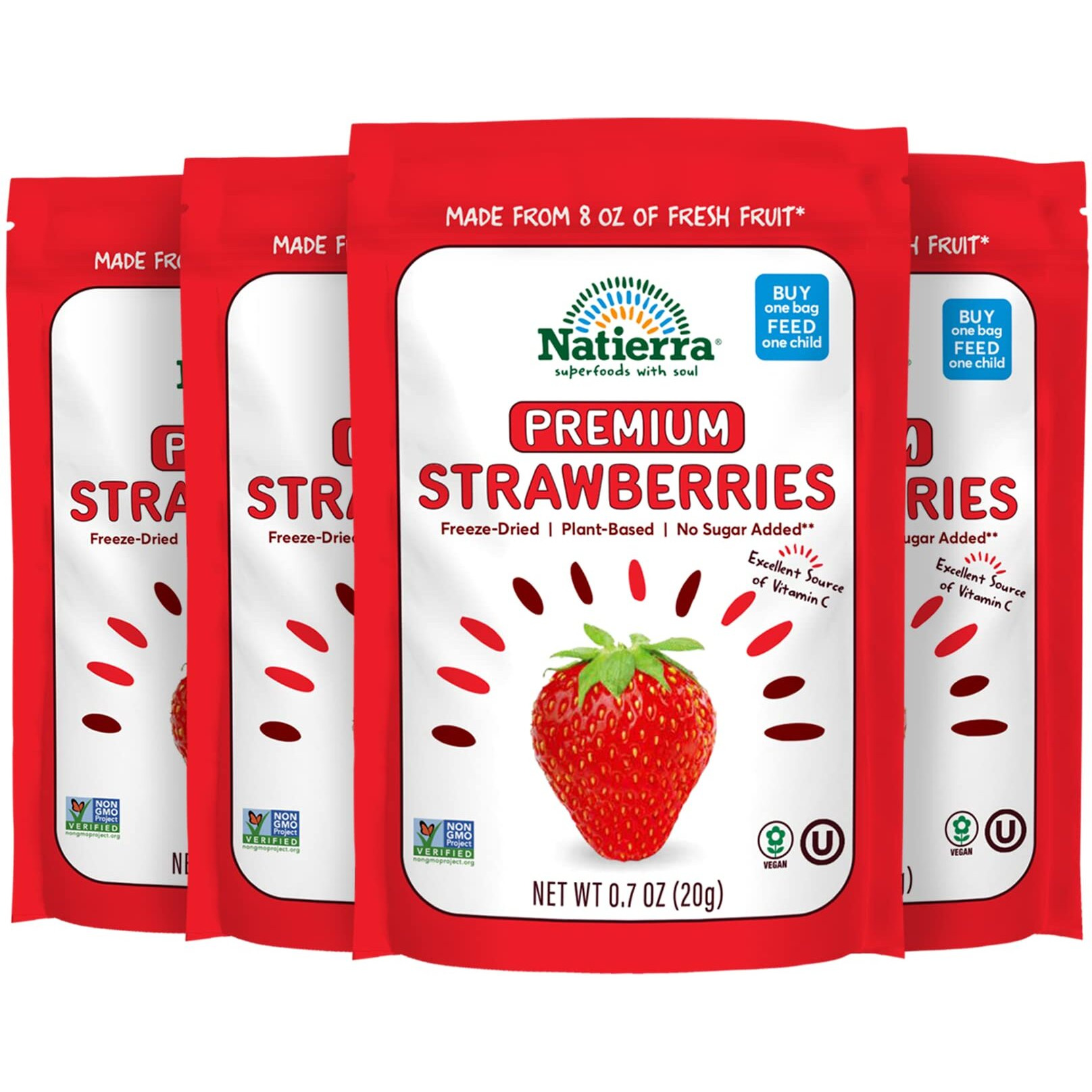 Natierra Premium Freeze-Dried Strawberries | Non-Gmo & Vegan | 0.7 Ounce (Pack Of 4)