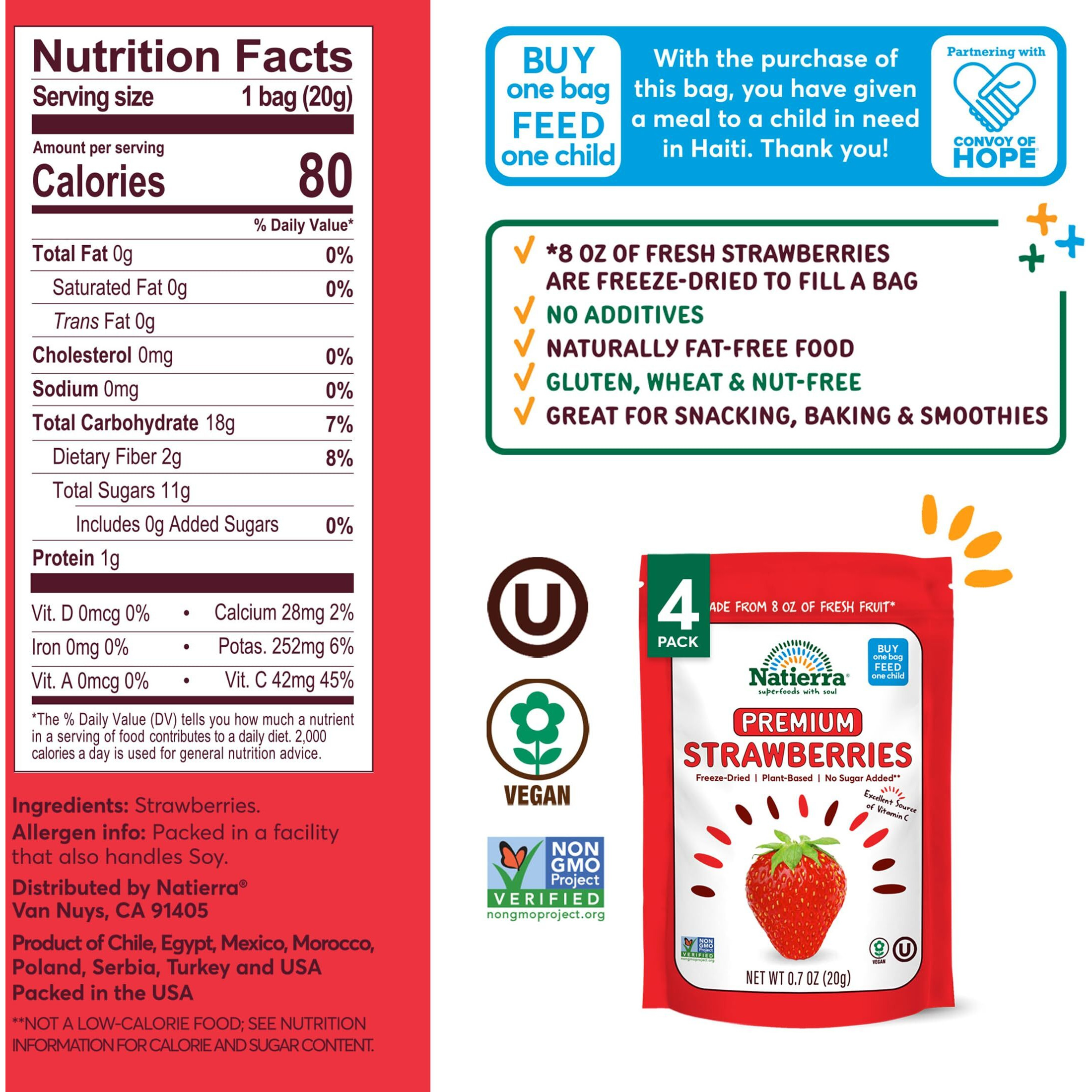 Natierra Premium Freeze-Dried Strawberries | Non-Gmo & Vegan | 0.7 Ounce (Pack Of 4)