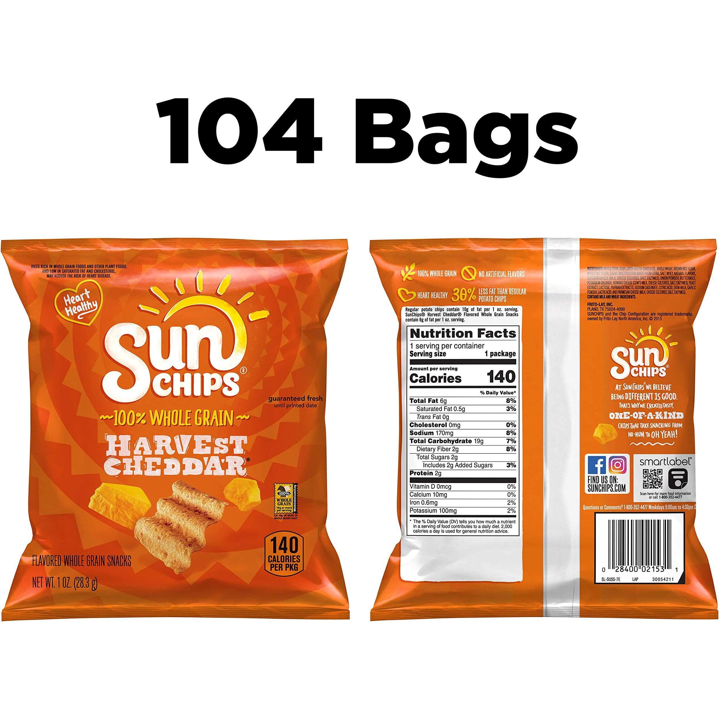 Sunchips Multigrain Snacks, Harvest Cheddar, 1 Ounce (Pack Of 104)