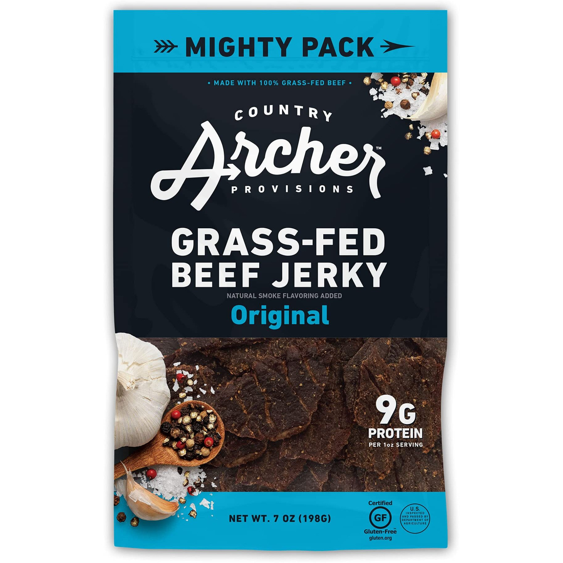 Country Archer Beef Jerky By 100 Grassfed Gluten Free, Original, 7 Ounce