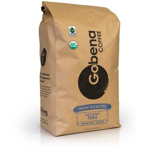 5Lb Fair Trade Organic Certified Peruvian Ground Fresh Roasted Specialty Coffee Medium Roast, 100% Arabica Coffee, 80 Ounces, 5 Pounds, Bulk Coffee