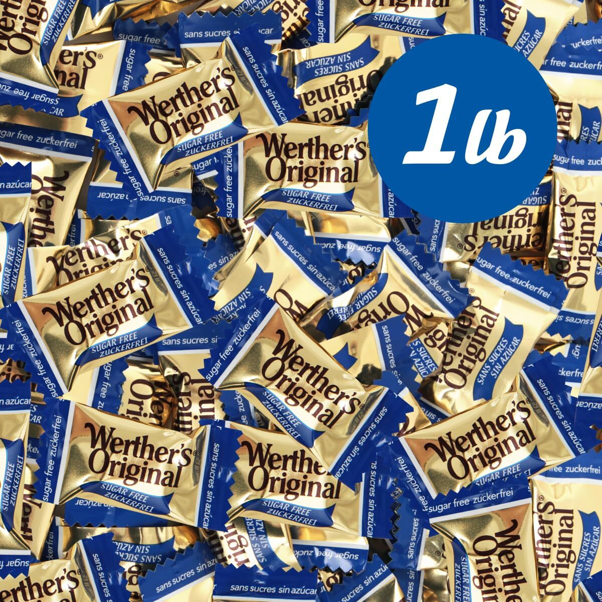 Werther's Original Hard Sugar Free Caramel Candy, Individually Wrapped Healthy Sweet Caramel Bites For Guilt-Free Pleasure, Melts In Your Mouth In A Satisfying Creamy Way, 1Lb