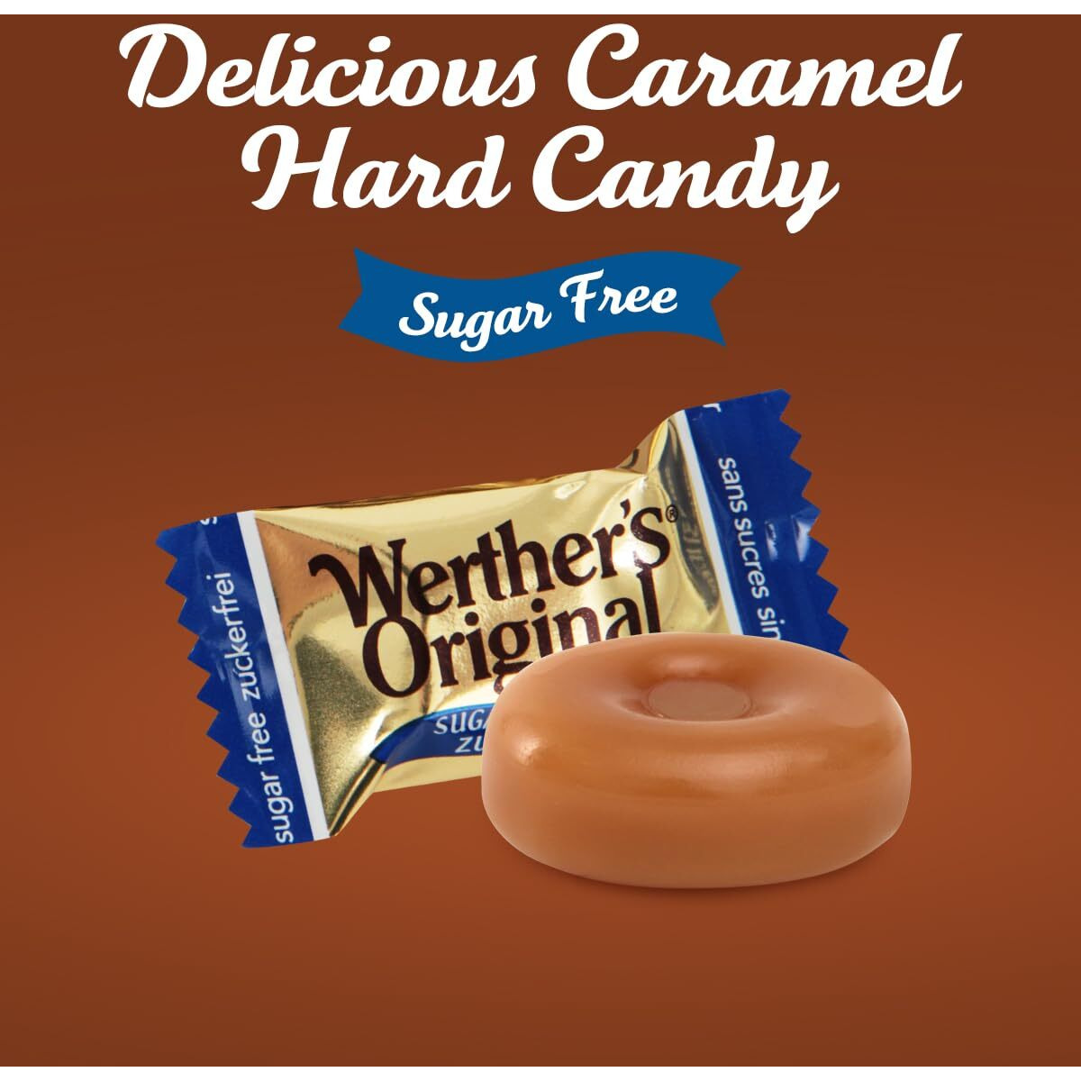 Werther's Original Hard Sugar Free Caramel Candy, Individually Wrapped Healthy Sweet Caramel Bites For Guilt-Free Pleasure, Melts In Your Mouth In A Satisfying Creamy Way, 1Lb