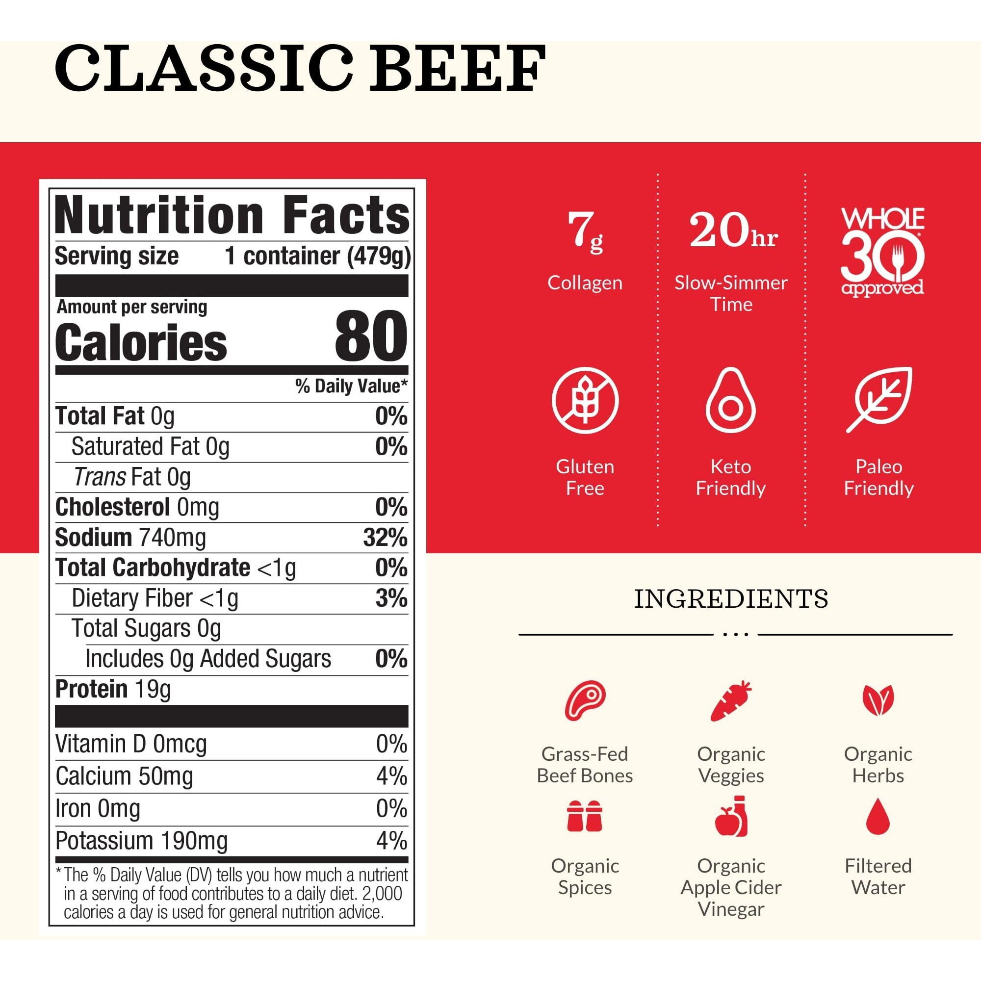Kettle And Fire Classic Beef Bone Broth, Keto, Paleo, And Whole 30 Approved, Gluten Free, High In Protein And Collagen, 12 Pack