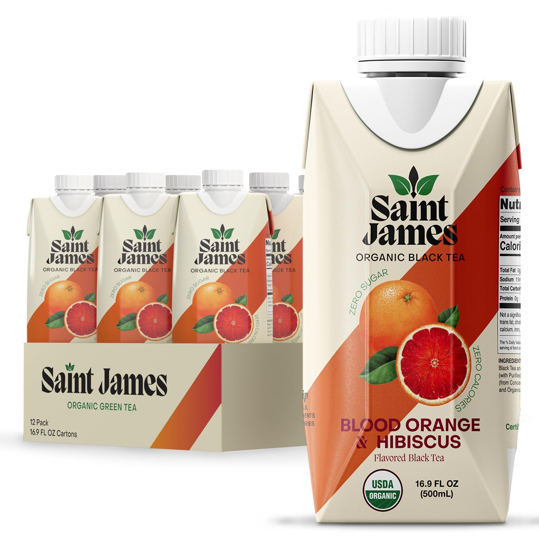 Saint James Iced Tea | Organic Black Tea | Organic, Non-Gmo Black Tea, 12 Pack (16.9Oz Each) (Blood Orange)