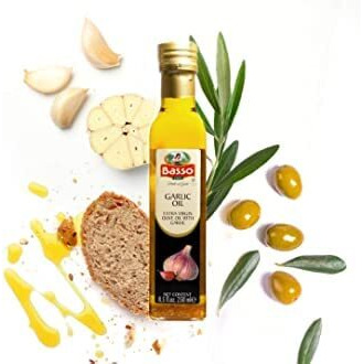 Garlic Oil, Infused Premium Extra Virgin Olive Oil, 8.5 Fl Oz (250 Ml), Cooking, Dipping, Dressing, And Tasting, Basso 1904 (Garlic)