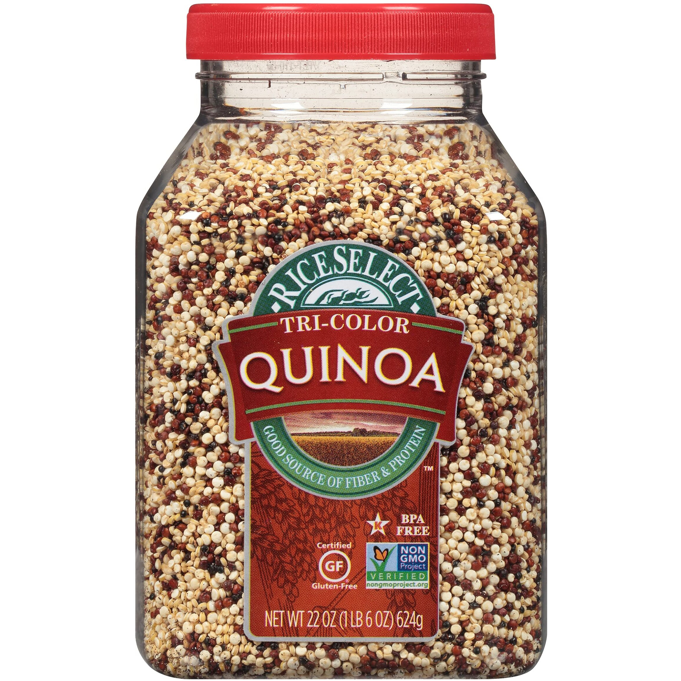 Riceselect Tri-Color Quinoa, Premium Gluten-Free Seed, Star-K Kosher, And Non-Gmo Quinoa, 22-Ounce Jar