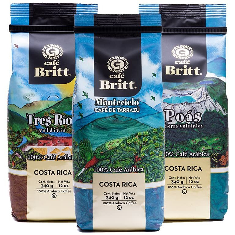Caf   Britt - Costa Rican Origins Coffee Bundle (12 Oz.) (3-Pack) (Coffee From Tarraz  , Tres R  Os & Po  S) - Ground, Arabica Coffee, Kosher, Gluten Free, Gourmet & Medium Light & Dark Roast