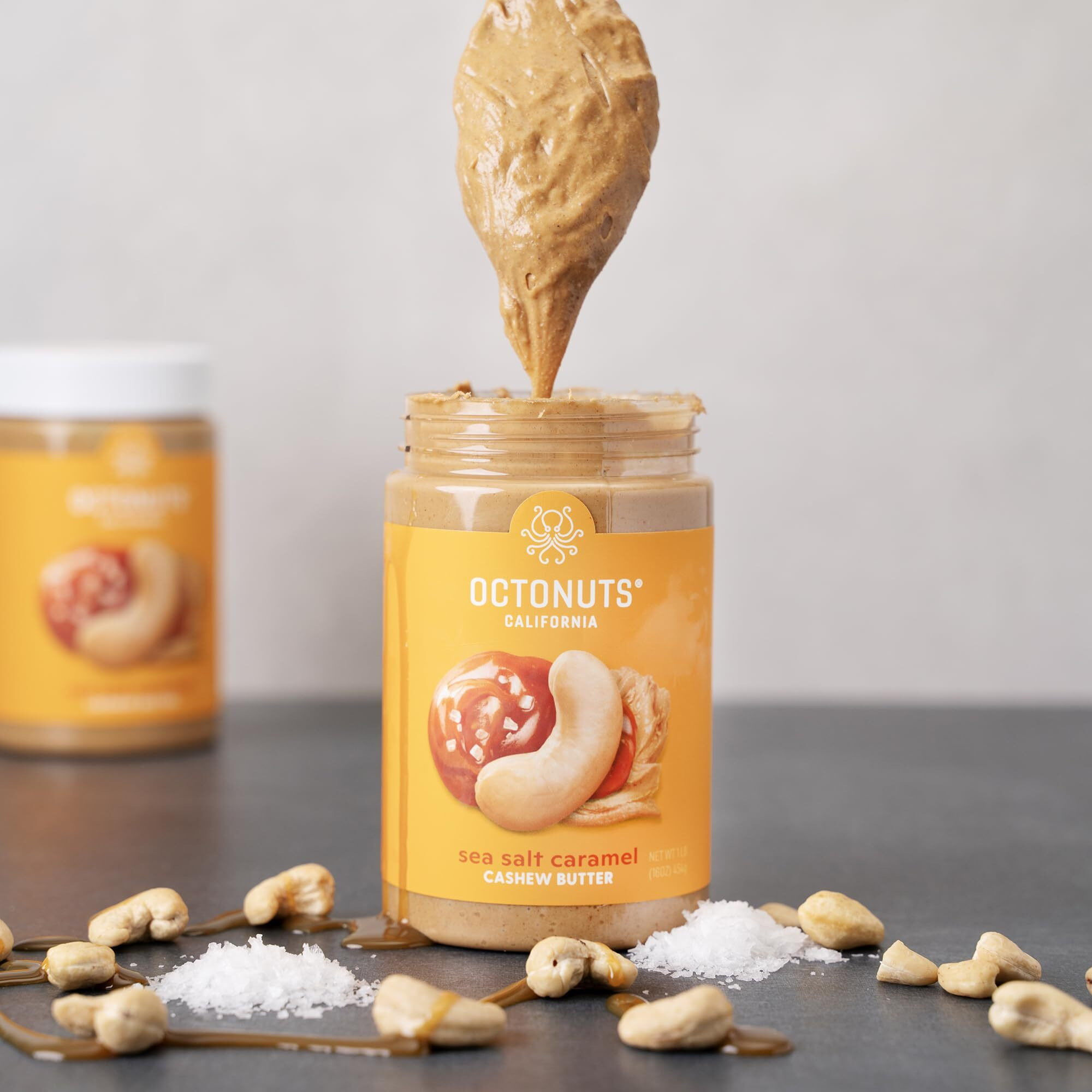 Octonuts Dry Roasted Sea Salt Caramel Cashew 16Oz Nut Butter - Pure Creamy Nut Butter - Delicious Foods - Gluten Free, Vegan, Kosher, Paleo, Non-Gmo Nut Butters