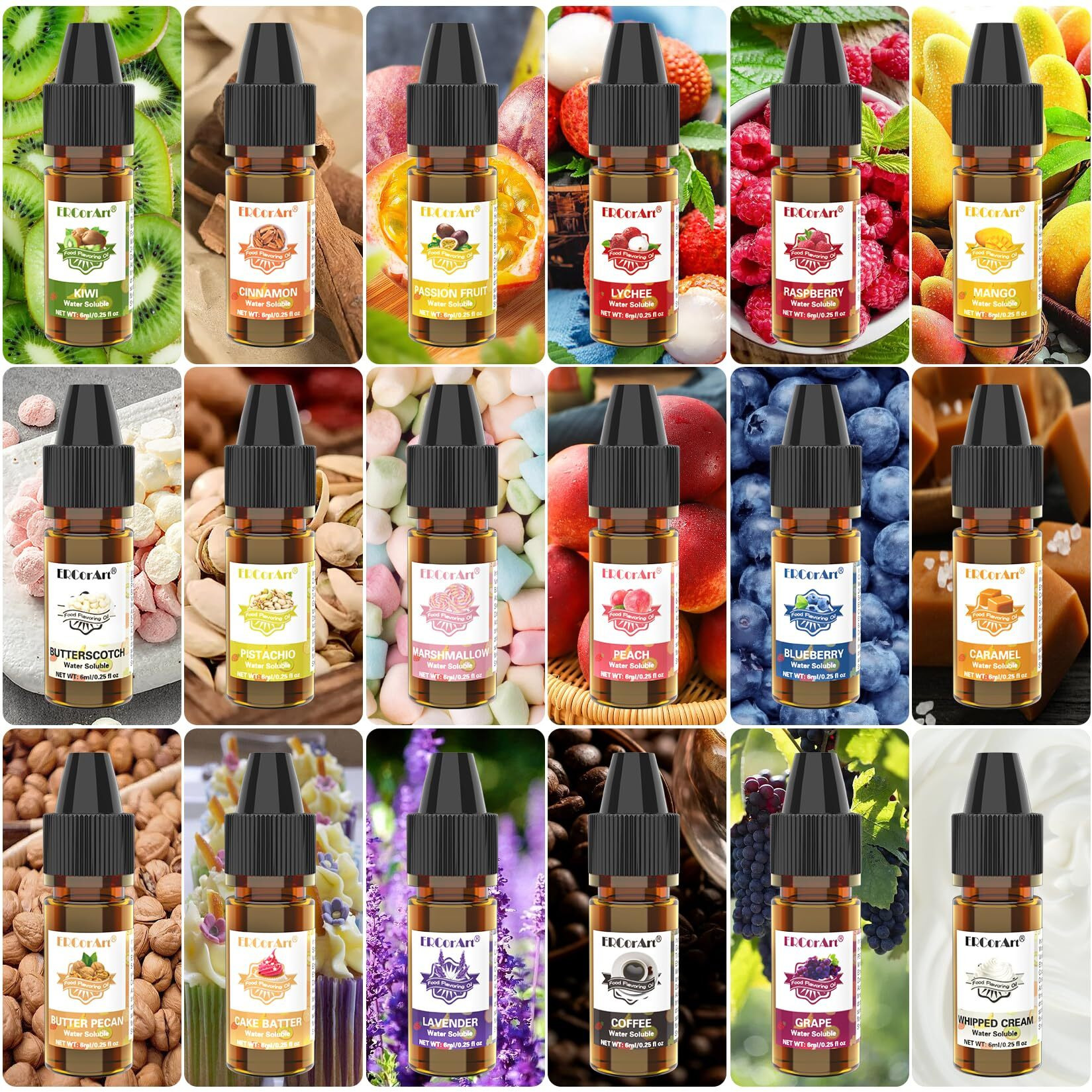 Food Flavoring Oil - Concentrated Candy Flavors, 36 Liquid Lip Gloss Flavoring Oil, Cotton Candy Pineapple Strawberry Flavor Oil For Baking, Cooking, Slime Making, Drinks - 0.25 Fl Oz