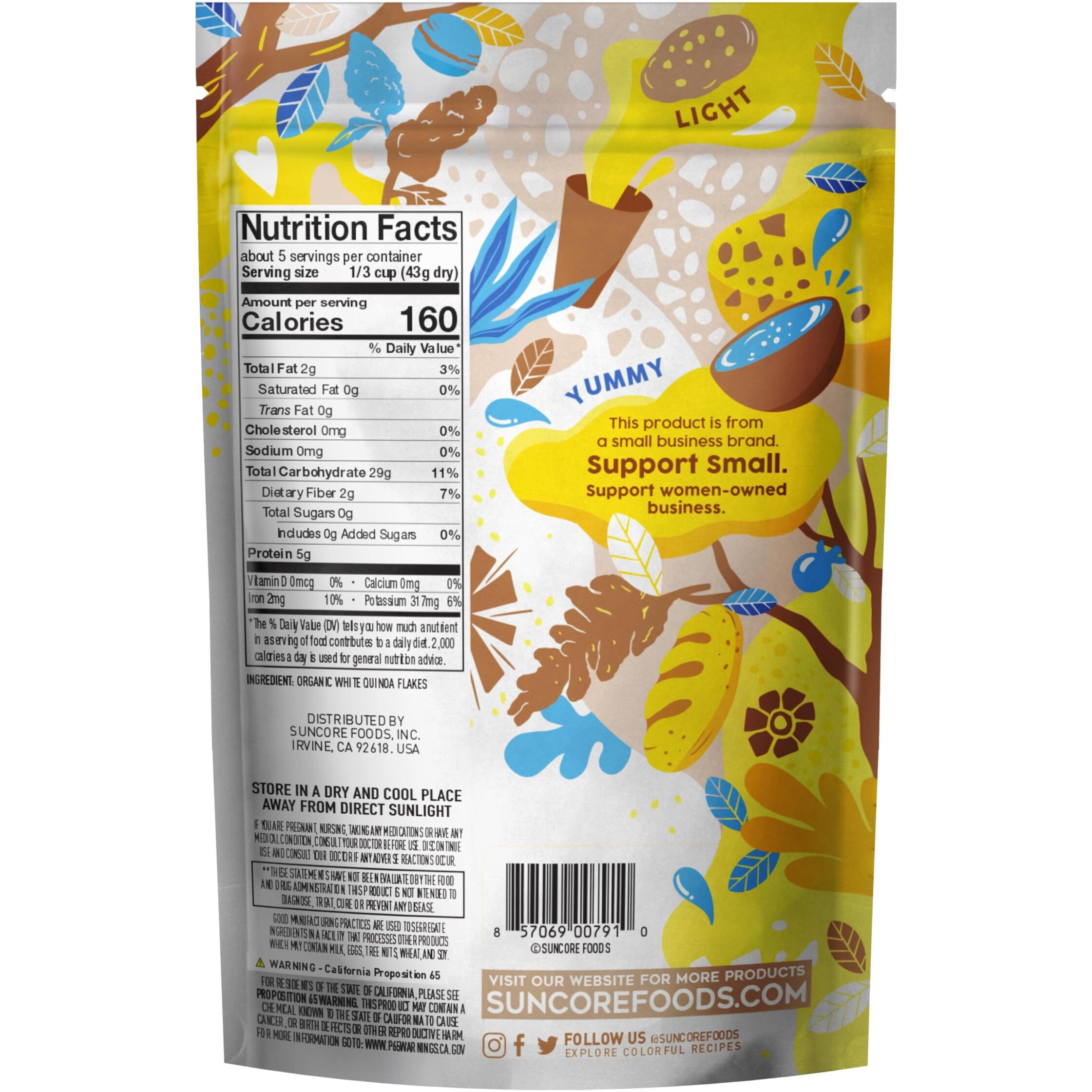 Suncore Foods Organic Snow Quinoa Flakes, Gluten-Free, Non-Gmo, 8Oz (1 Pack)