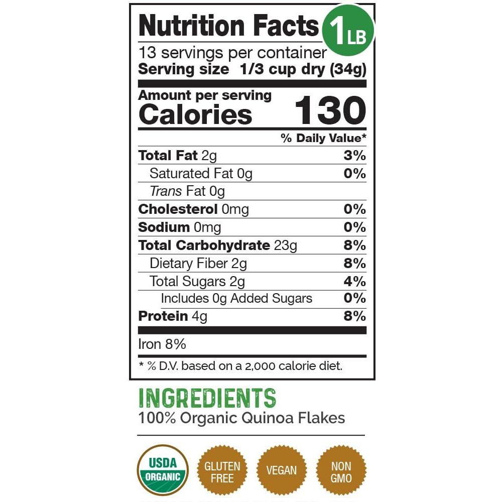 Herbazest Quinoa Flakes Organic - 1 Lb - Usda Certified, Vegan & Gluten Free Superfood - Perfect With Yogurt, Cereal, Smoothies, Granola & Desserts