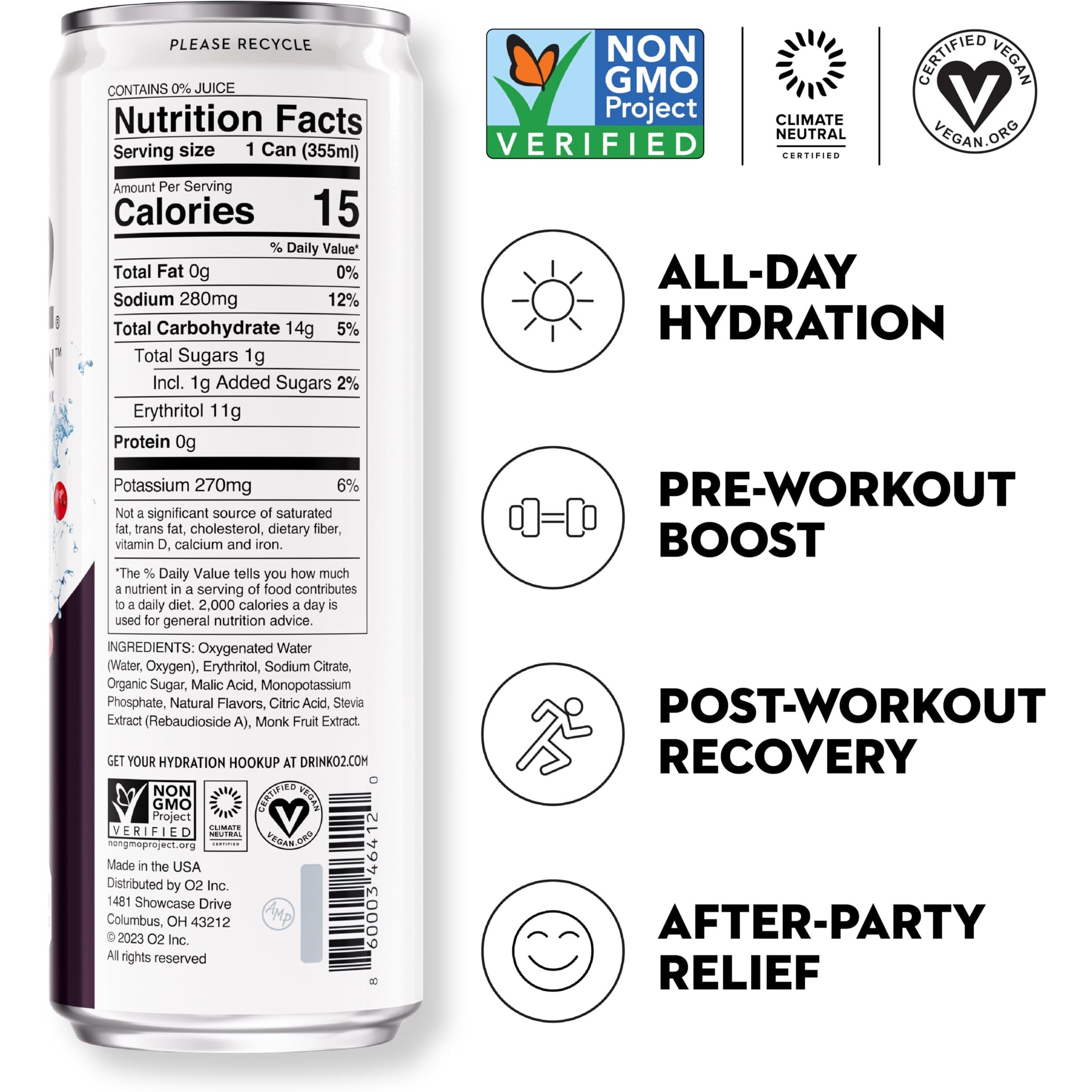 O2 Oxygenated Sports Recovery Drink | 120% More Electrolytes Than Standard Sports Drinks | Variety Pack | Non-Carbonated Electrolyte Drink | Post Workout Recovery Drink | 12 Oz Cans (12 Pack)