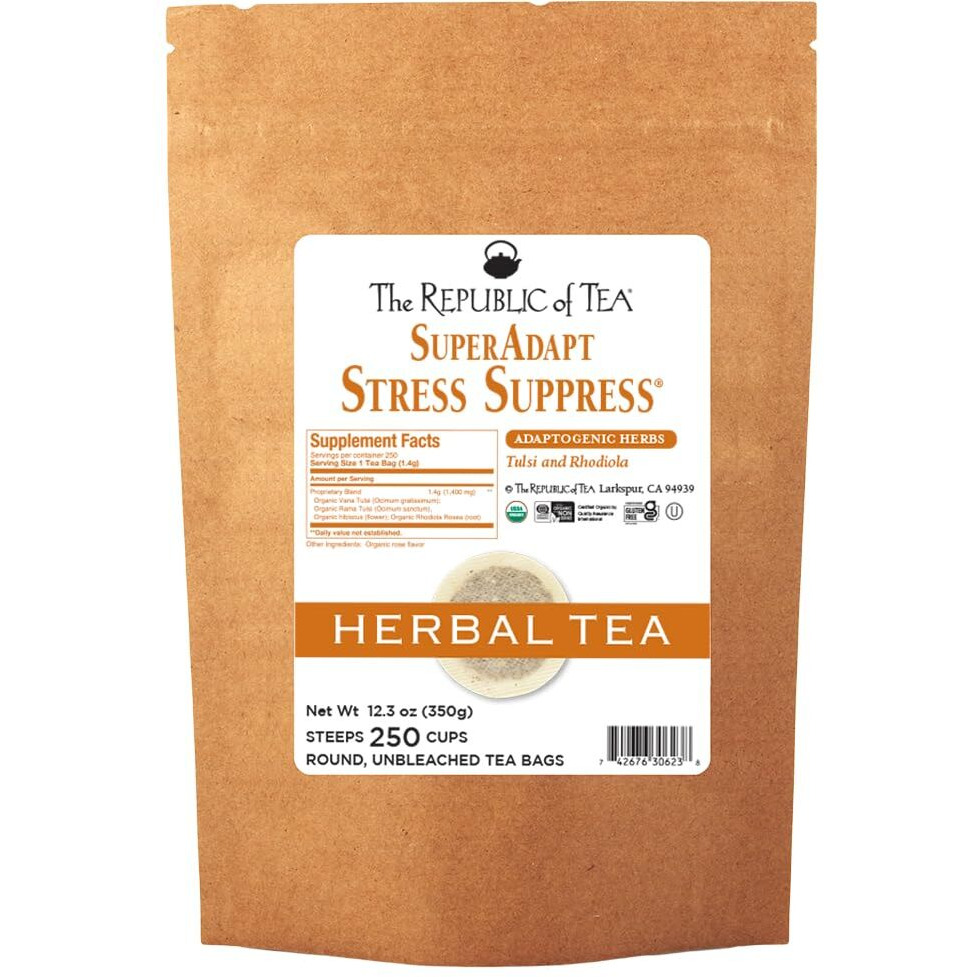 The Republic Of Tea - Superadapt Stress Suppress Herbal Tea, 250 Tea Bags, Organic, Caffeine Free, Tulsi And Rhodiola Herbal Tea