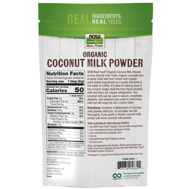 Now Foods, Organic Coconut Milk Powder, Dairy Free/ Vegan, Just Add Water, 12-Ounce