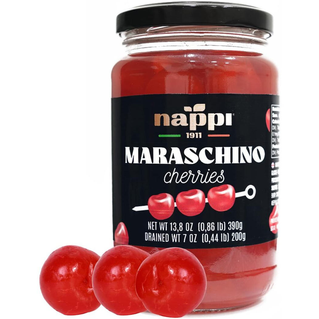 Nappi 1991, Maraschino Cherries Without Stems, Red Cherry, 14 Oz (390 G),Product Of Italy